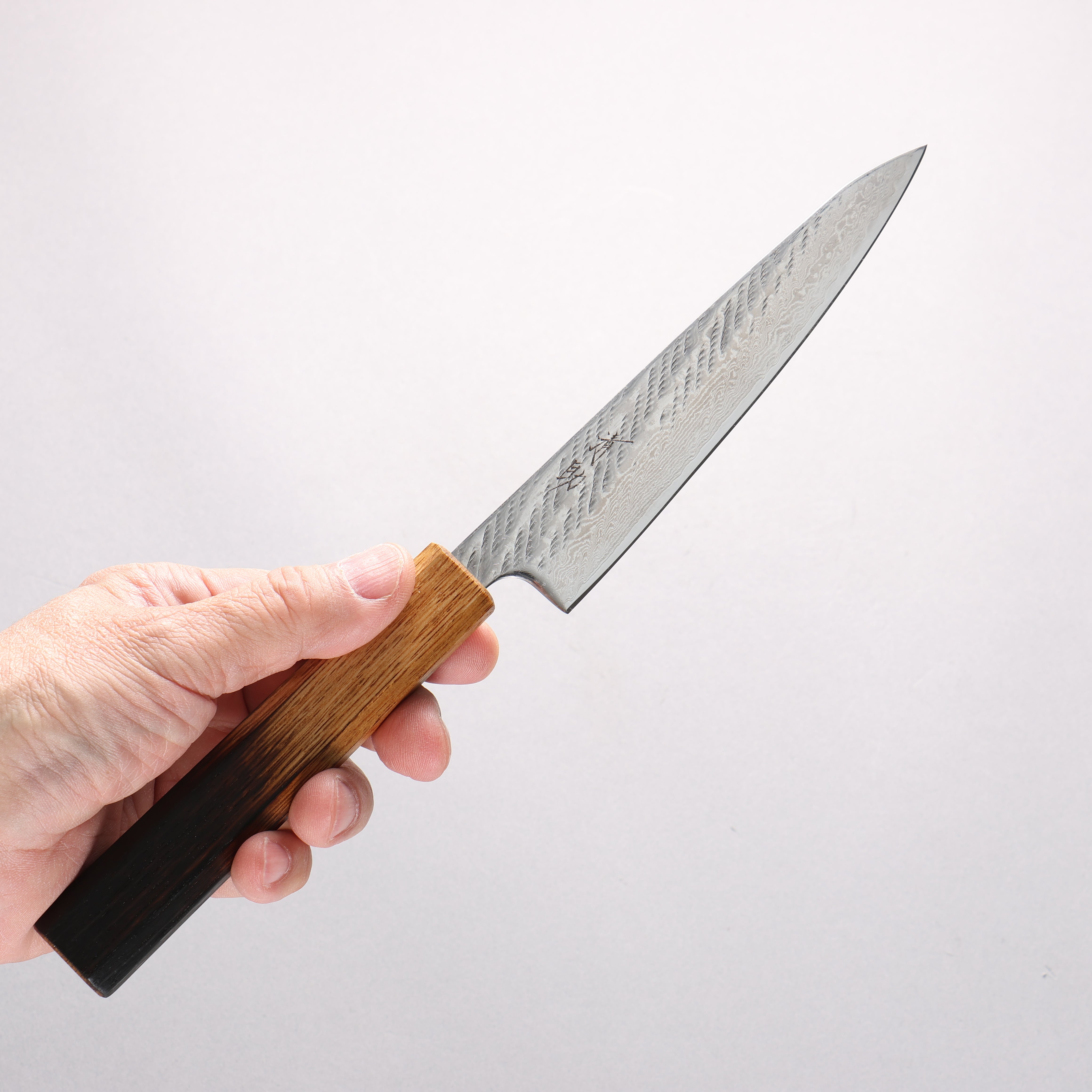 Seisuke AUS10 Hammered Damascus Rope Pattern Petty-Utility 135mm Burnt Oak Handle - Seisuke Knife
