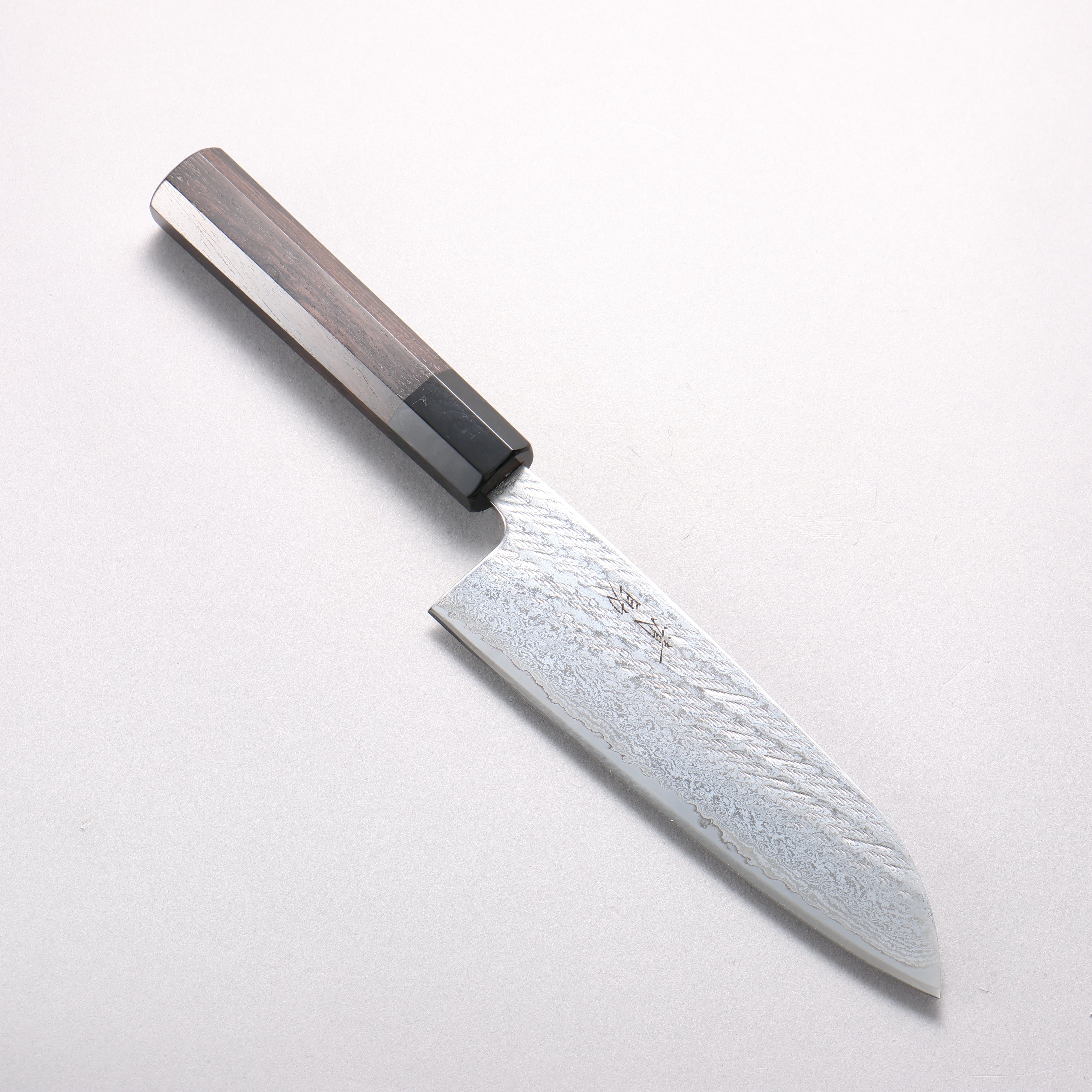 Seisuke Silver Steel No.3 Hammered Damascus Rope Pattern Santoku 170mm Ebony Wood (ferrule: Black Water Buffalo Horn) Handle - Seisuke Knife
