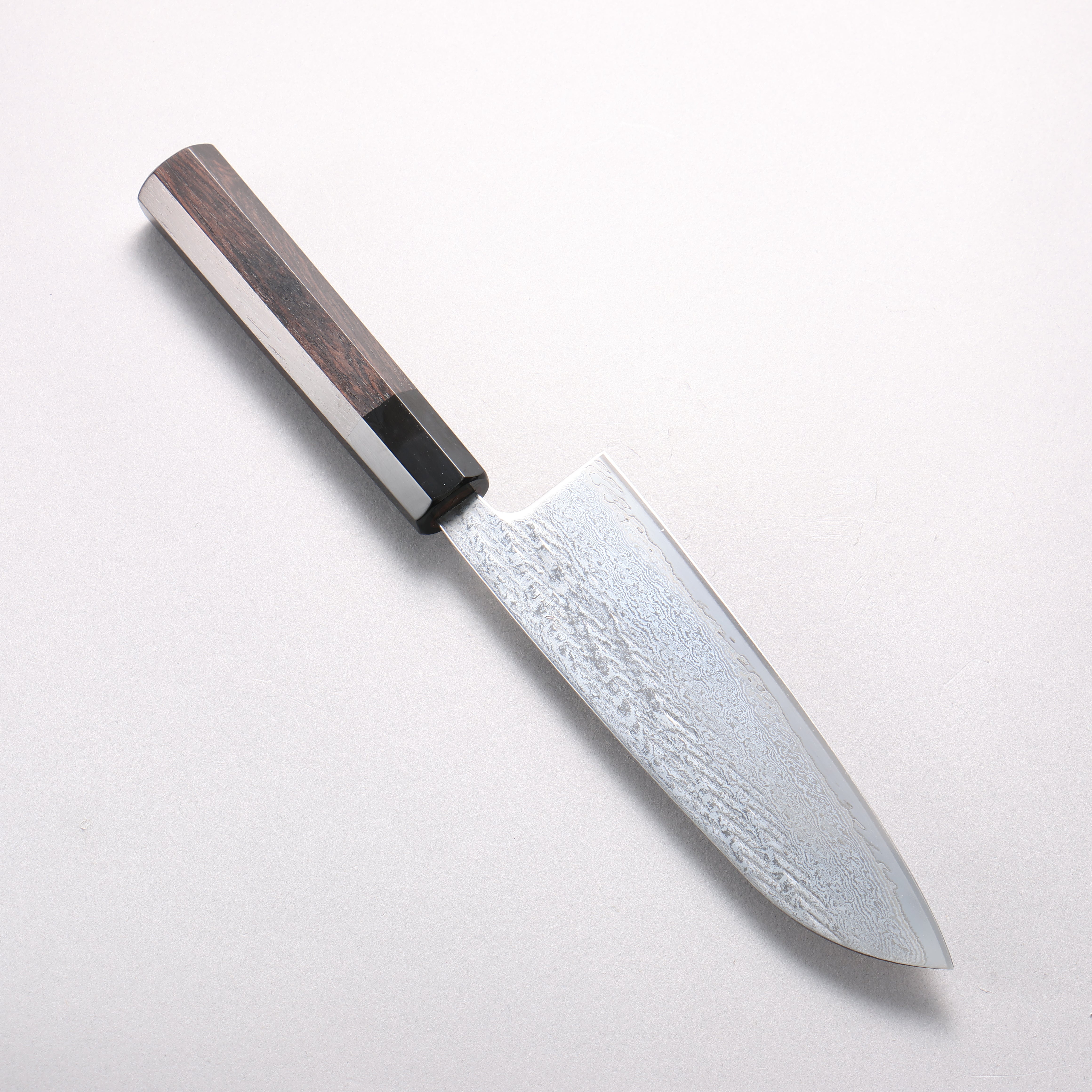 Seisuke Silver Steel No.3 Hammered Damascus Rope Pattern Santoku 170mm Ebony Wood (ferrule: Black Water Buffalo Horn) Handle - Seisuke Knife