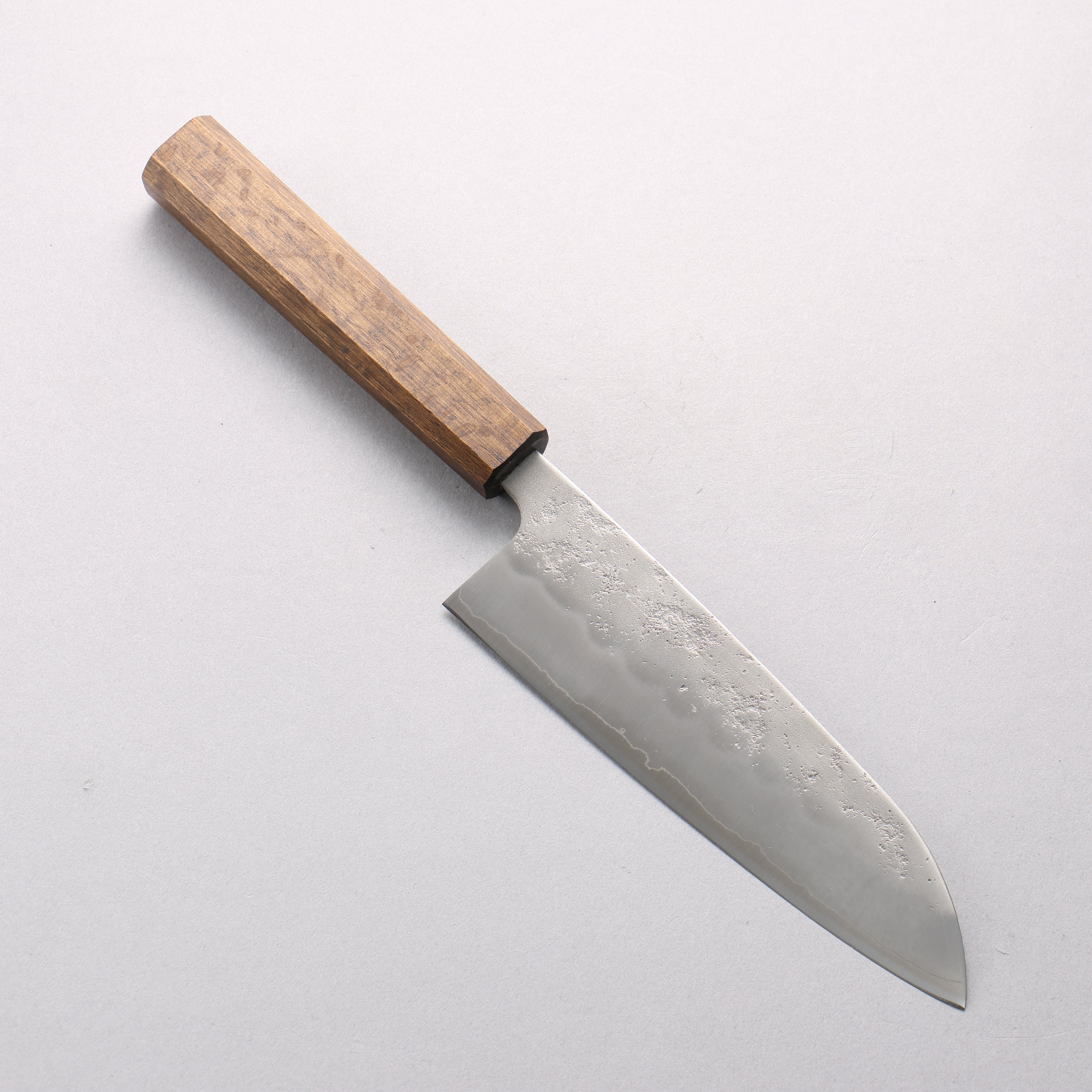 Oul Silver Steel No.3 Nashiji Santoku 165mm Baikoku Soot Black Oak Handle - Seisuke Knife