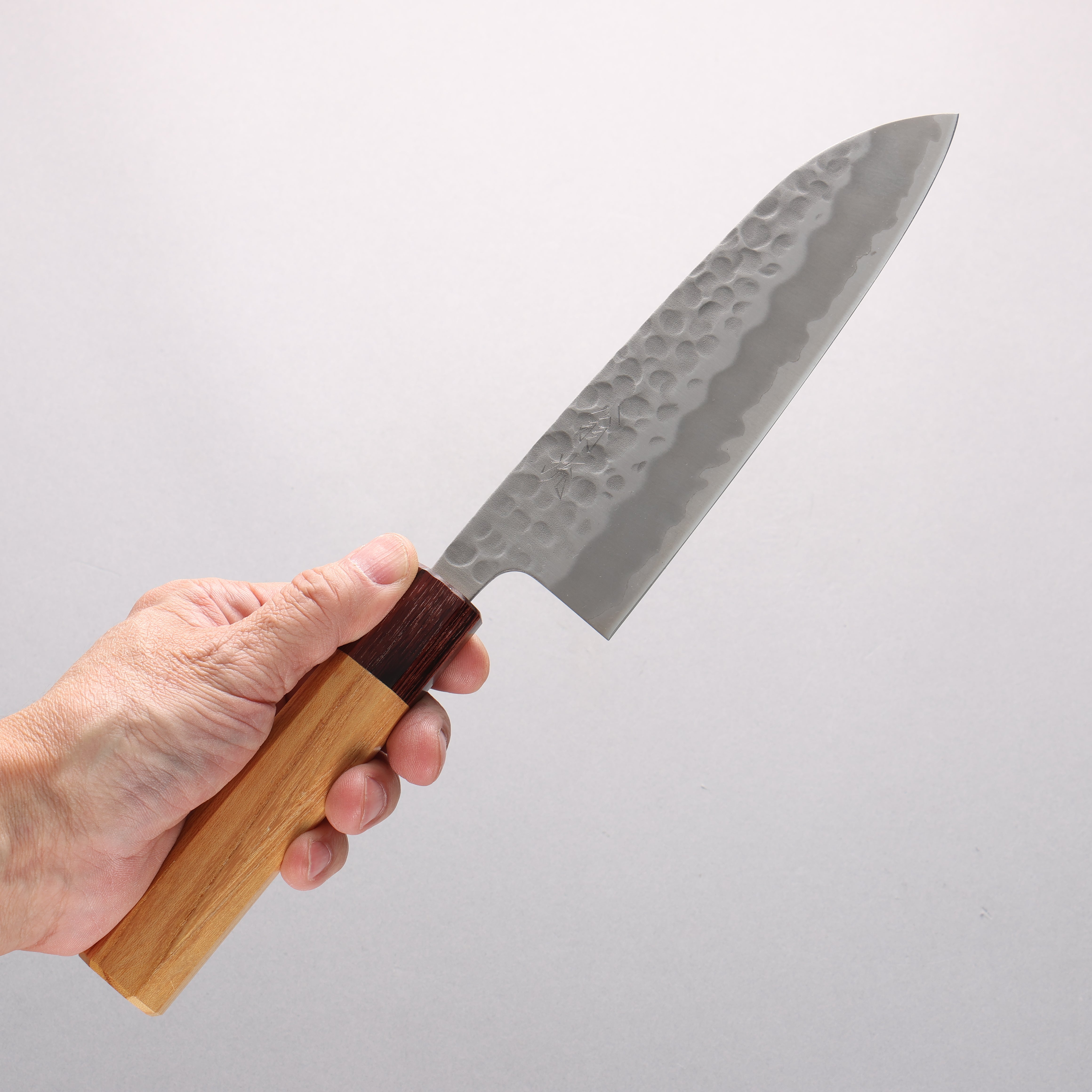 Oul White Steel No.2 Hammered Santoku 165mm Keyaki Elm Handle - Seisuke Knife