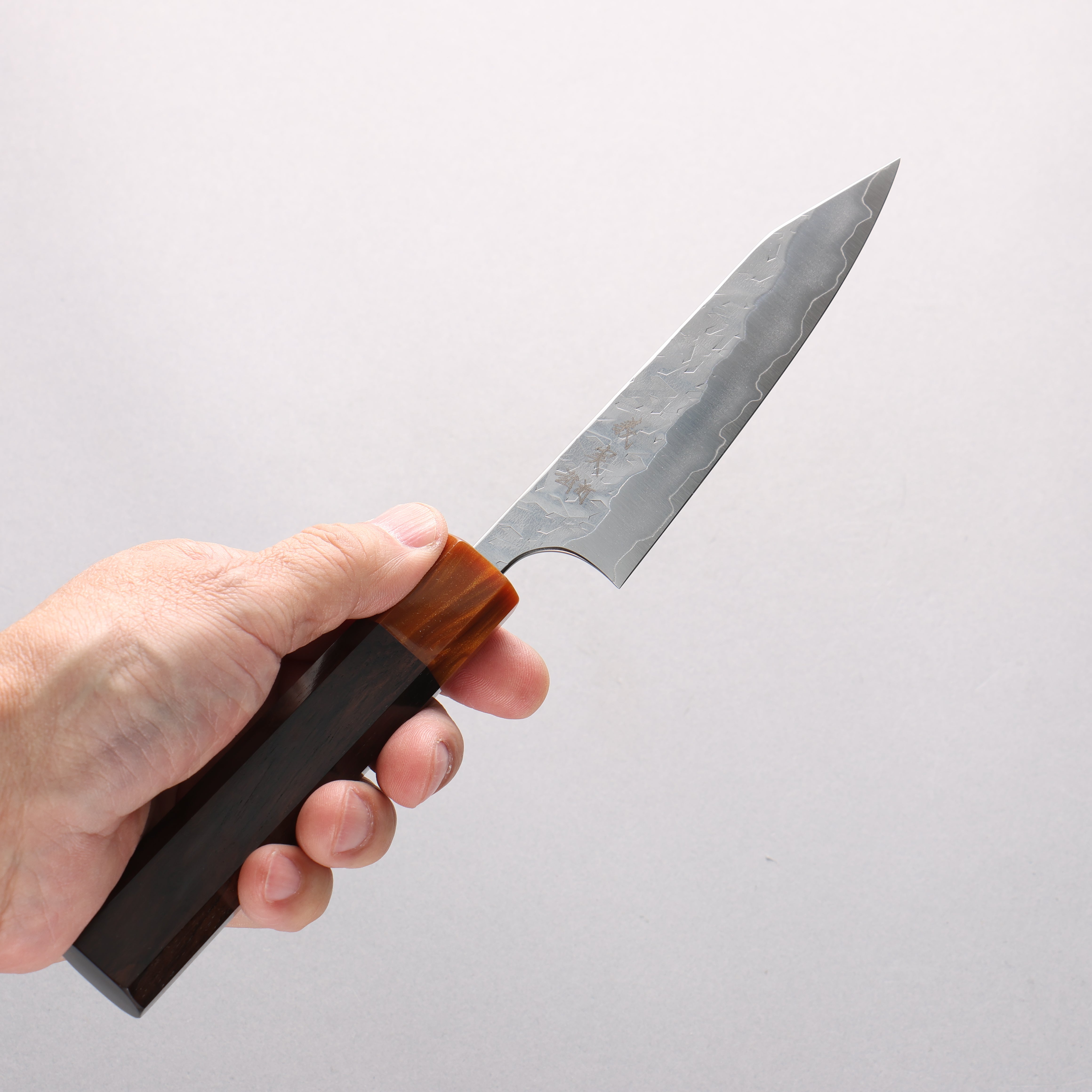 Yoshimi Kato Hyo SG2 Hammered Kiritsuke Petty-Utility 120mm Ebony (ferrule: Orange Resin) Handle - Seisuke Knife