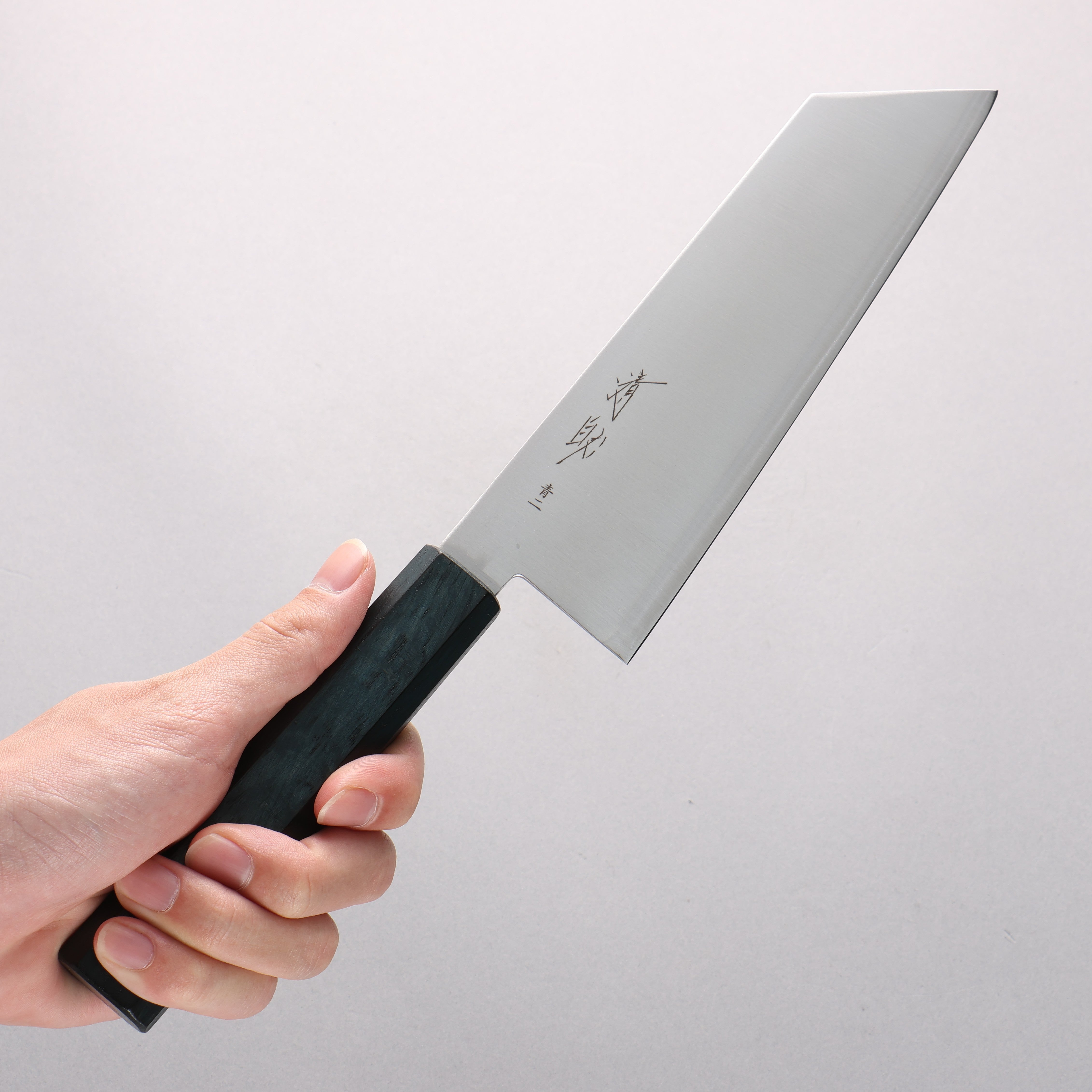 Seisuke Blue Steel No.2 Wide Kiritsuke Santoku 180m Indigo Dyed Oak Handle - Seisuke Knife