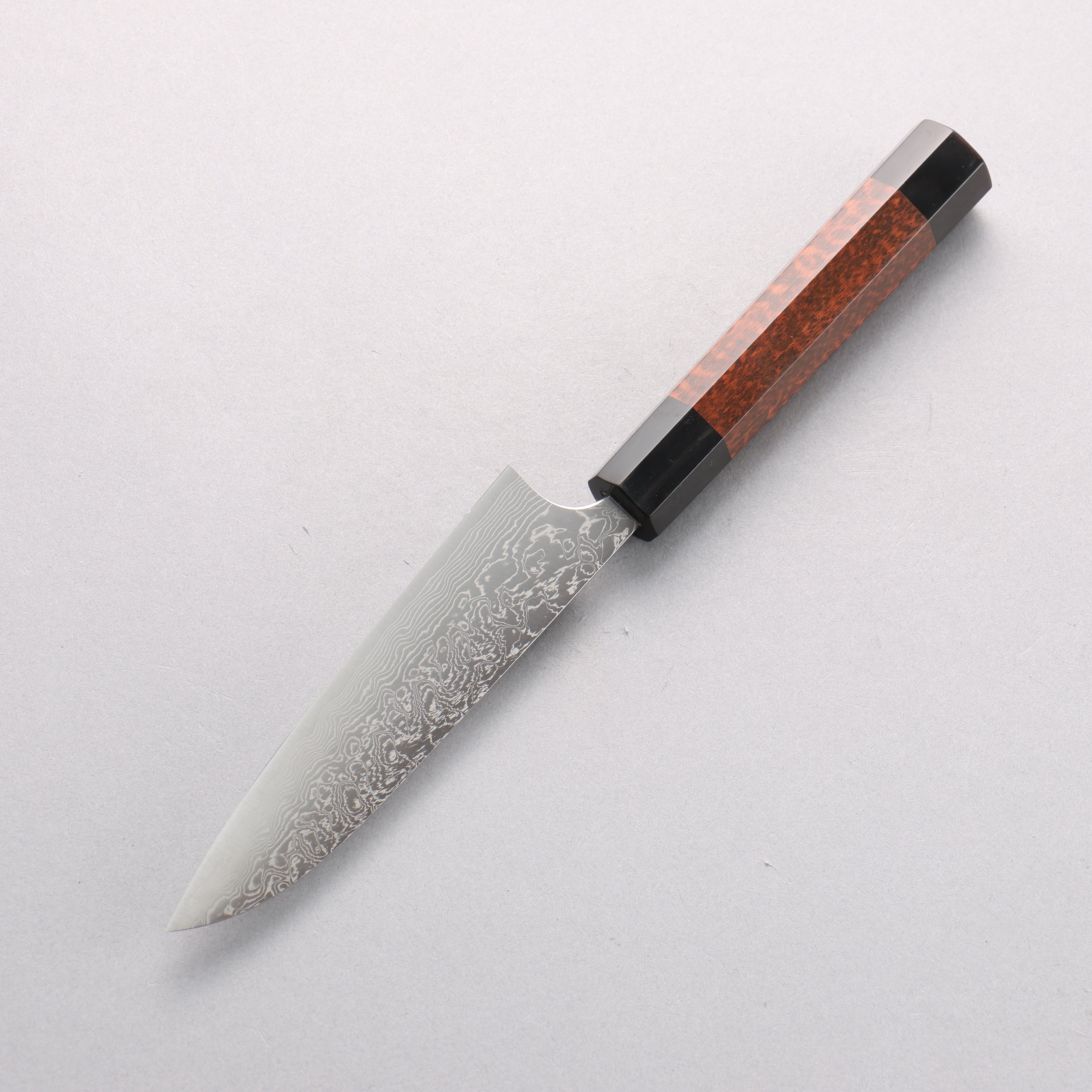 Anryu VG10 Migaki Finished Damascus Petty-Utility 120mm Snakewood (with Double Black Horns) Handle - Seisuke Knife