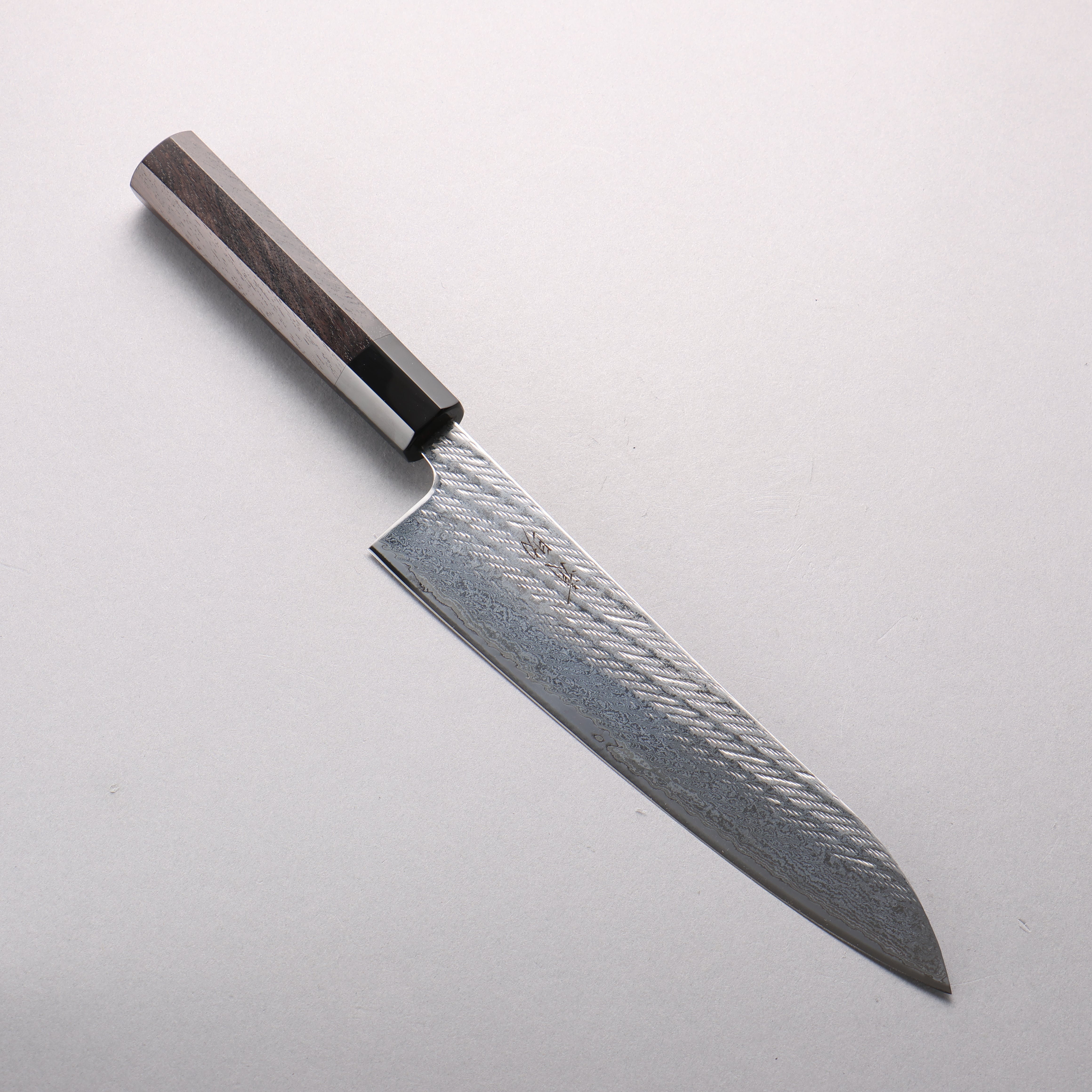 Seisuke Silver Steel No.3 Damascus Rope Pattern Gyuto 210mm Ebony Wood & Black Water Buffalo Horn Handle - Seisuke Knife