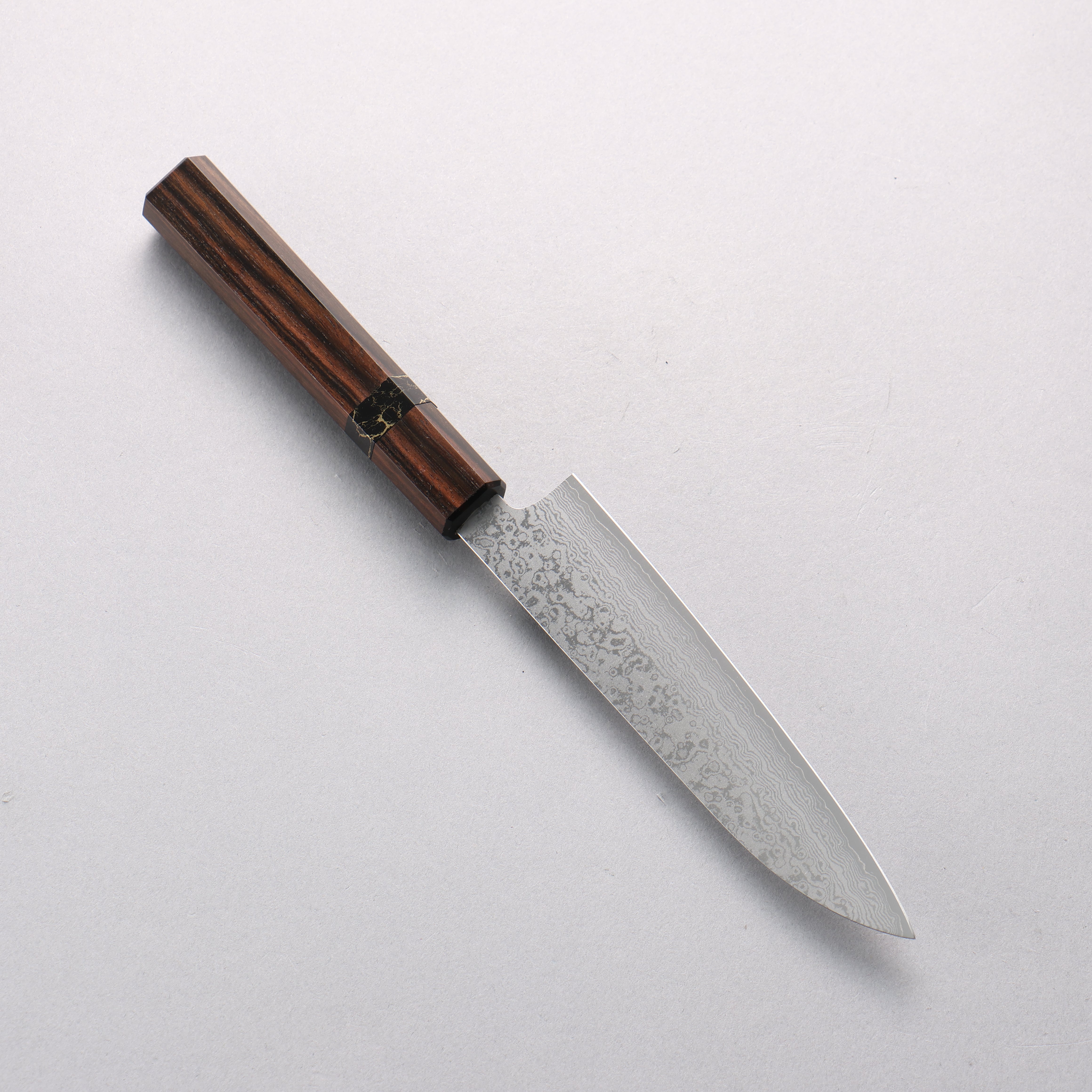 Makoto Kurosaki VG7 Damascus Petty-Utility 135mm Ebony Wood & Black Turquoise Ring Handle - Seisuke Knife