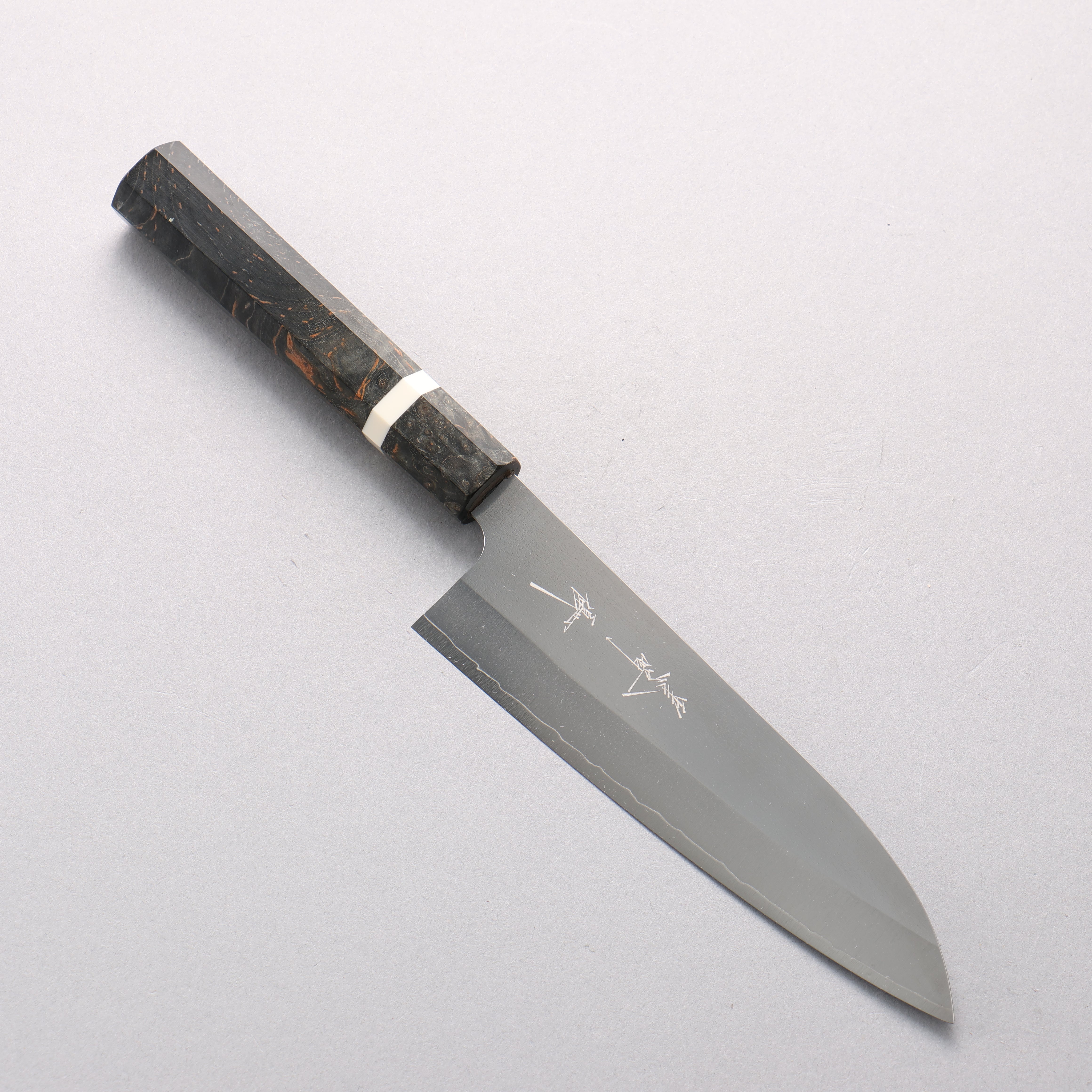 Yu Kurosaki New Gekko VG-XEOS Small Santoku 150mm Stabilized Burl & White Ring Handle - Seisuke Knife
