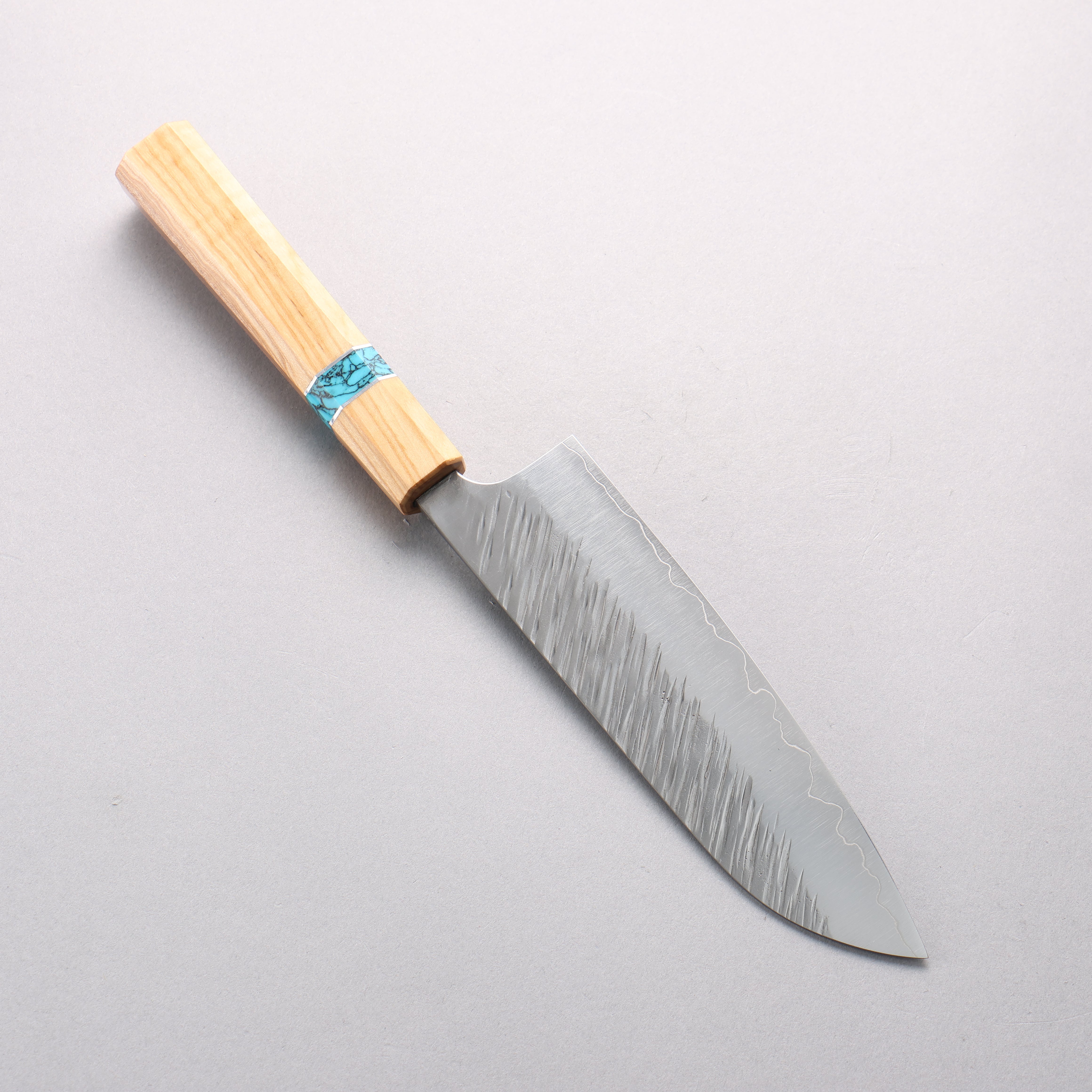 Yu Kurosaki Fujin SG2 Hammered Santoku 170mm Olive Wood & Turquoise Ring Handle - Seisuke Knife