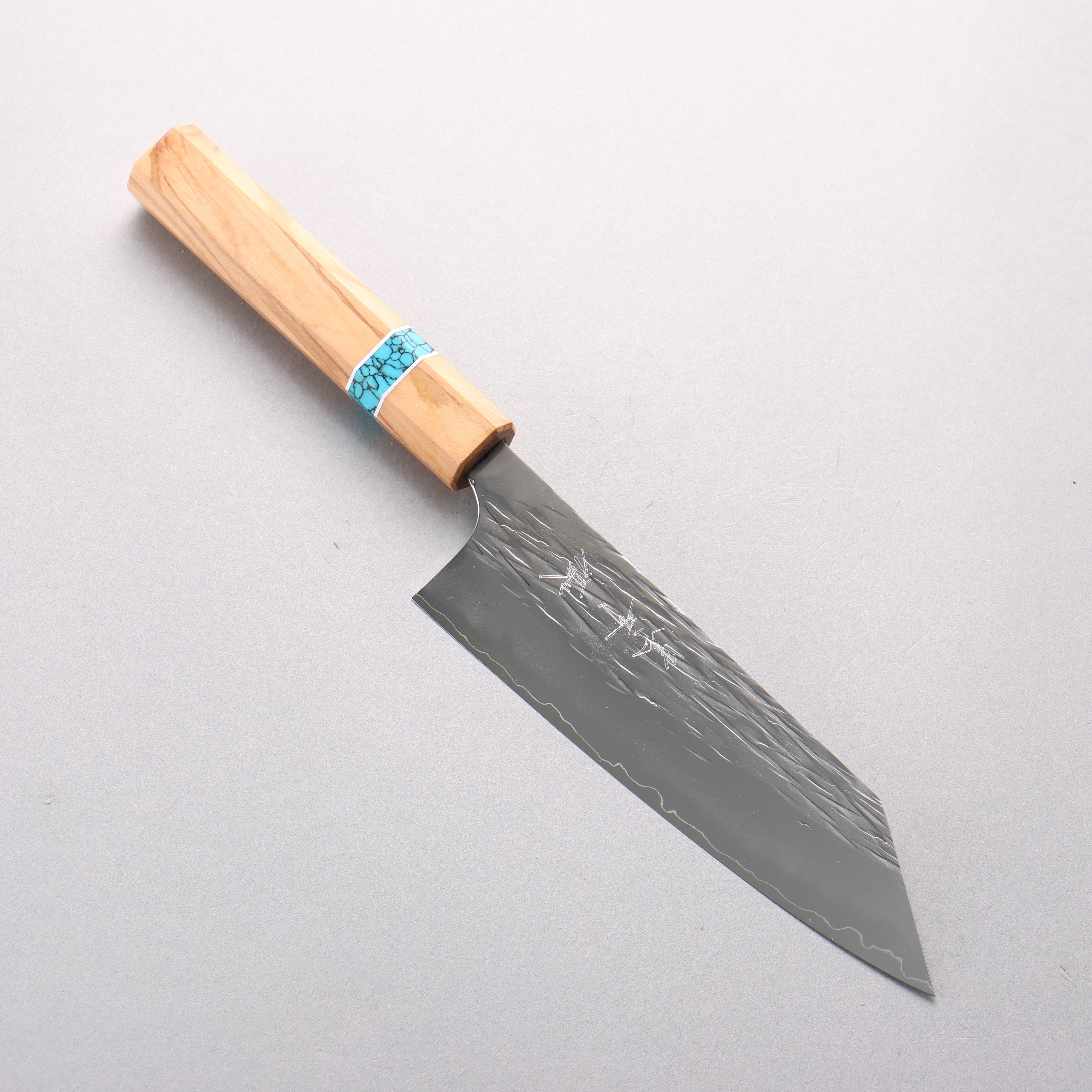 Yu Kurosaki Juhyo Cobalt Special Steel Hammered Bunka 170mm Olive Wood & Turquoise Ring Handle - Seisuke Knife