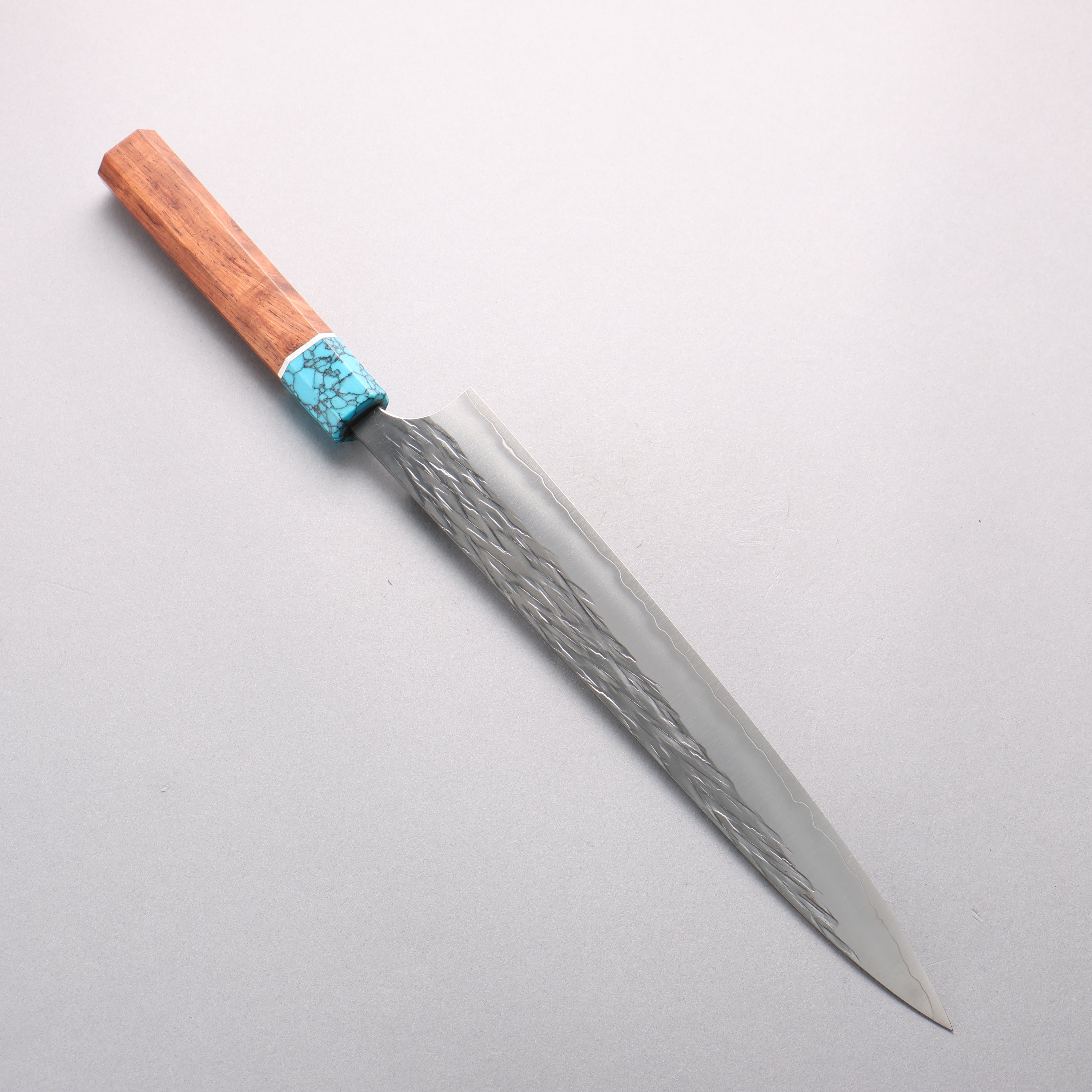 Yu Kurosaki Juhyo Cobalt Special Steel Hammered Sujihiki 270mm Rosewood & Turquoise Handle - Seisuke Knife