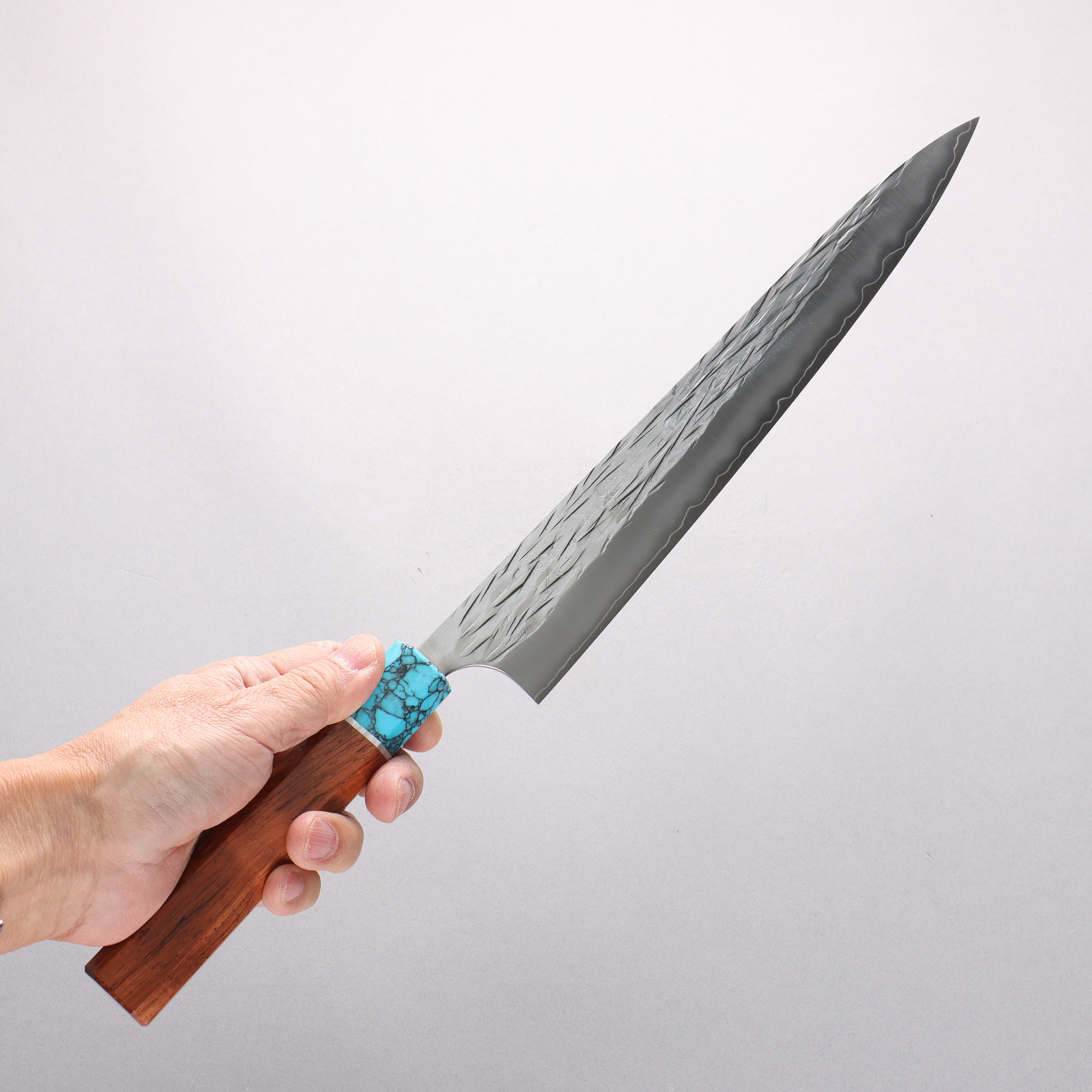 Yu Kurosaki Juhyo Cobalt Special Steel Hammered Sujihiki 270mm Rosewood & Turquoise Handle - Seisuke Knife