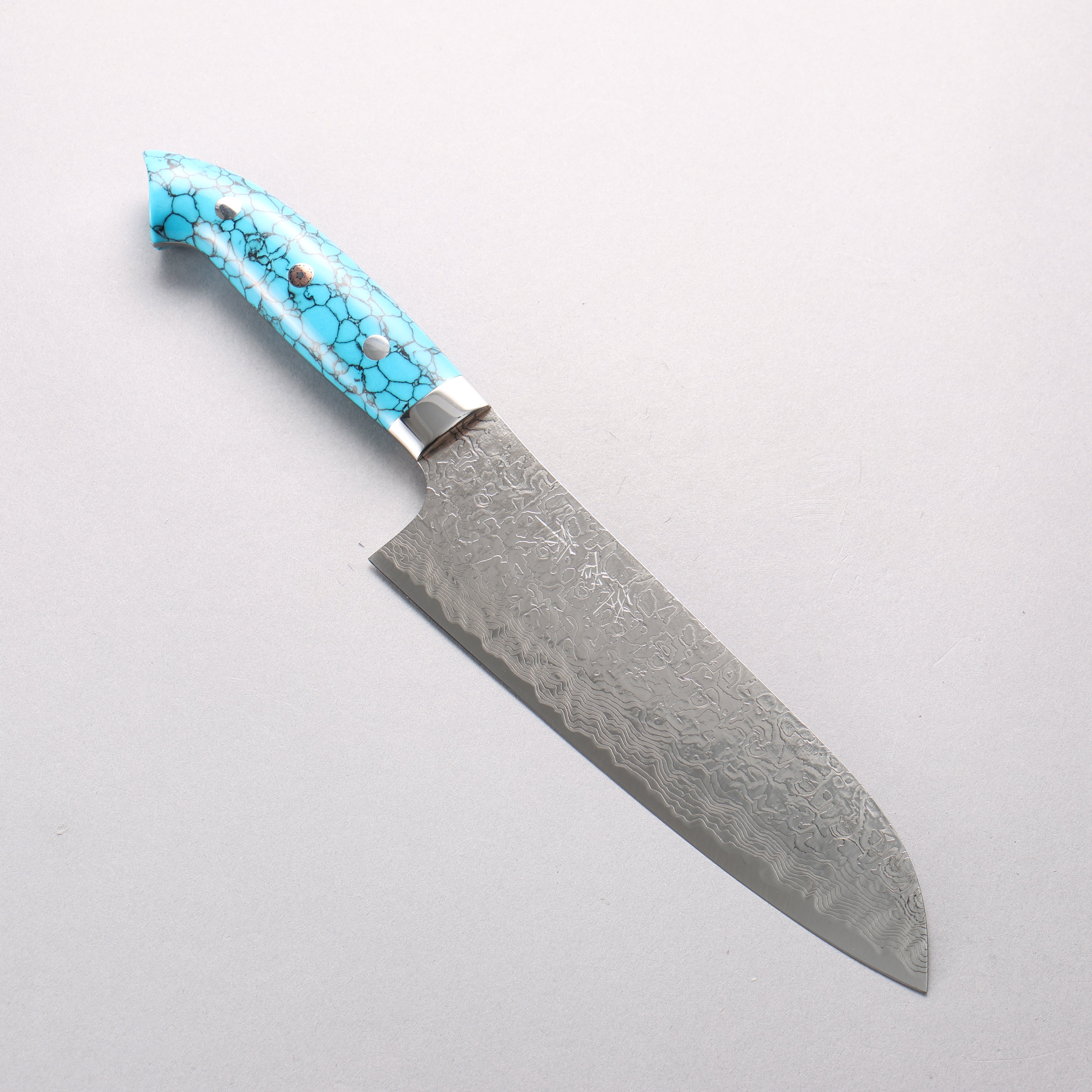 Takeshi Saji New Nomura Style SG2 Diamond Finish Damascus Santoku 180mm Turquoise Handle - Seisuke Knife
