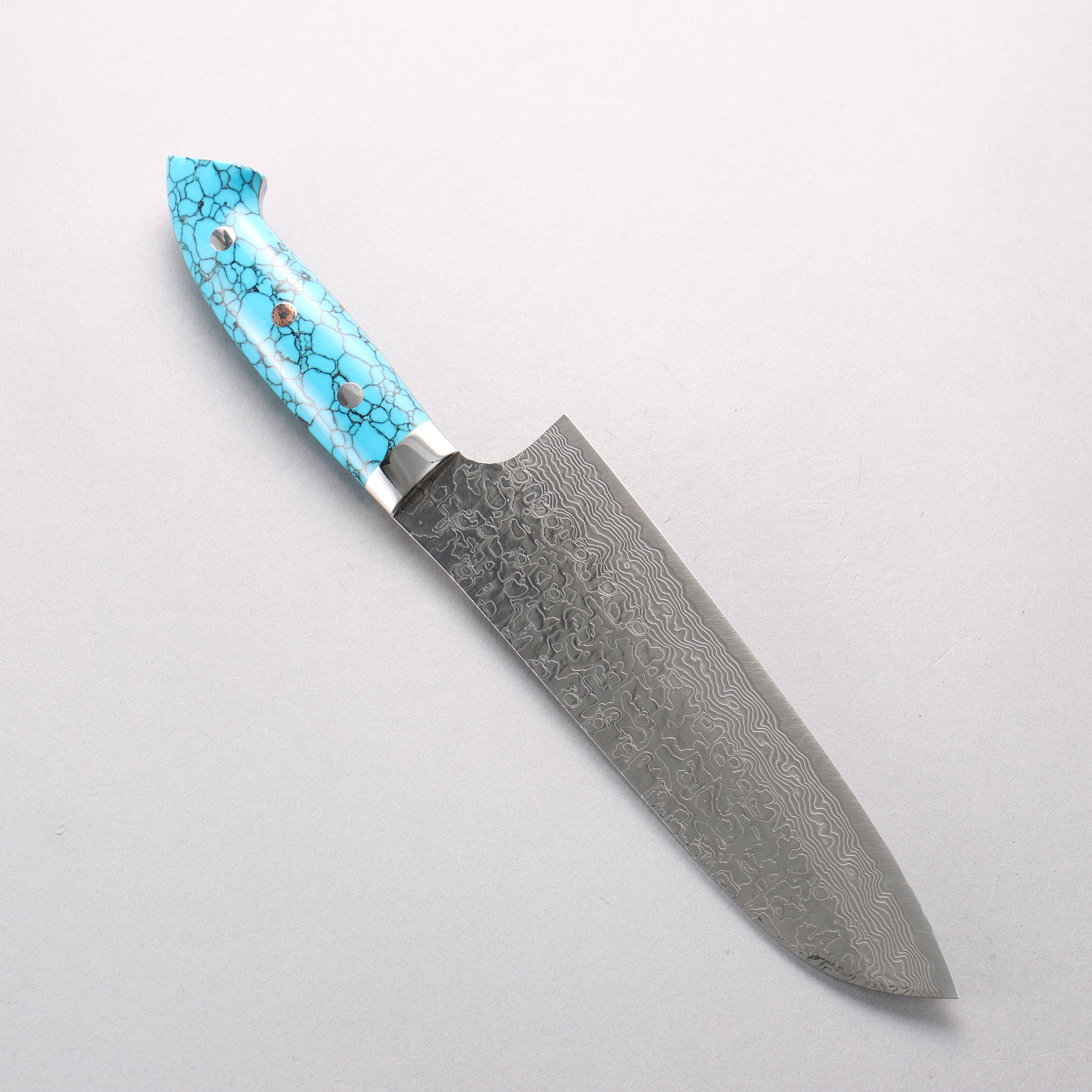 Takeshi Saji New Nomura Style SG2 Diamond Finish Damascus Santoku 180mm Turquoise Handle - Seisuke Knife