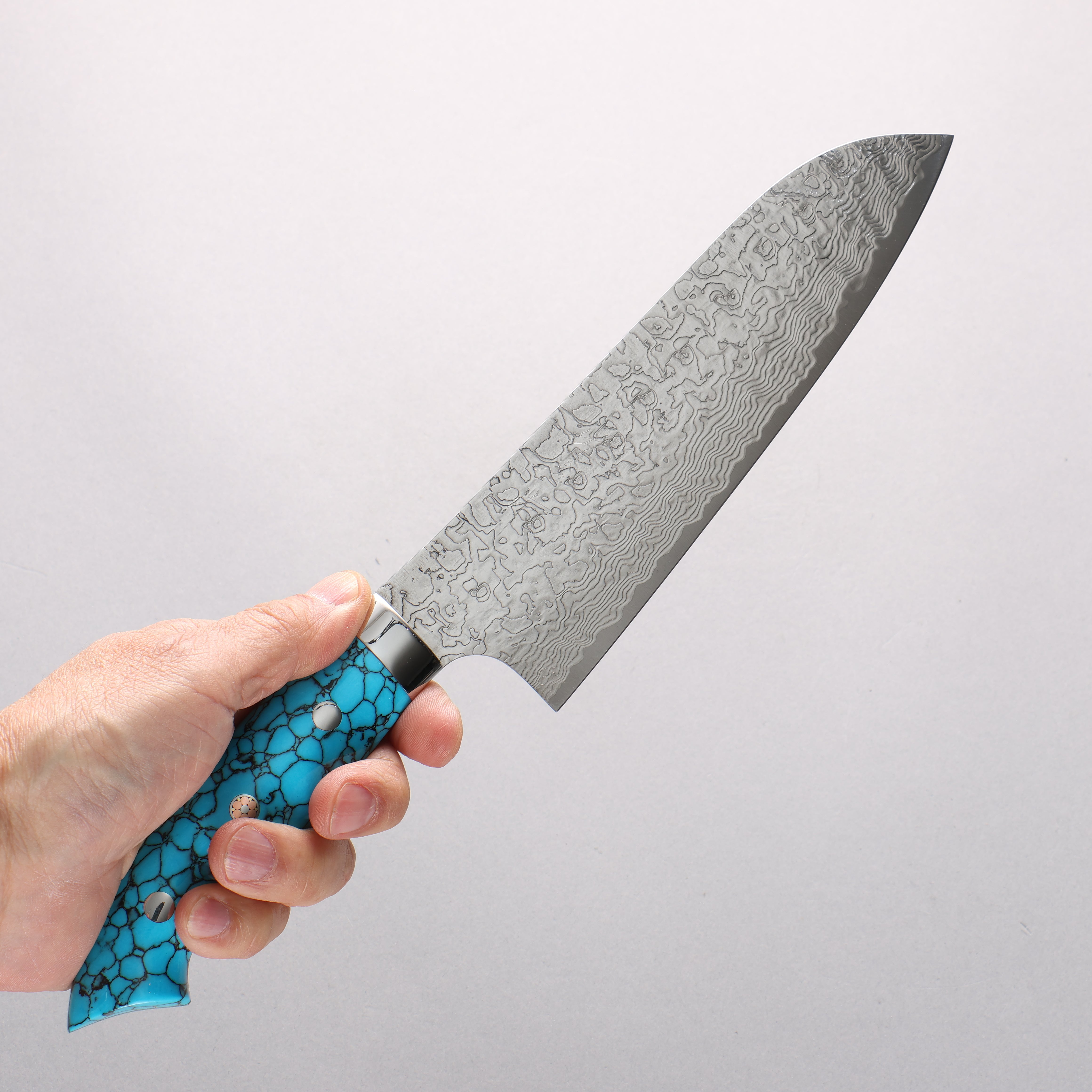 Takeshi Saji New Nomura Style SG2 Diamond Finish Damascus Santoku 180mm Turquoise Handle - Seisuke Knife