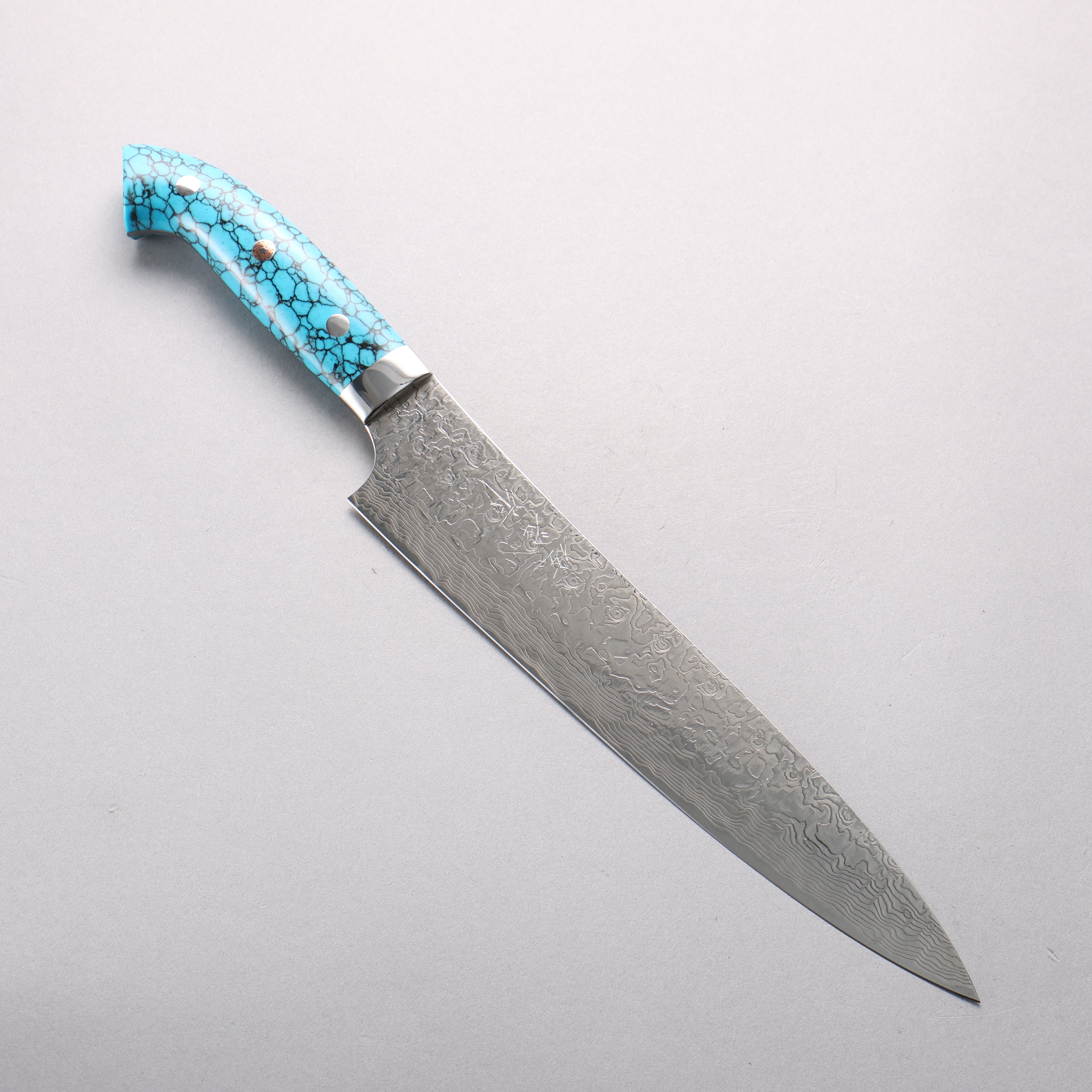 Takeshi Saji New Nomura Style SG2 Diamond Finish Damascus Sujihiki 240mm Turquoise Handle - Seisuke Knife