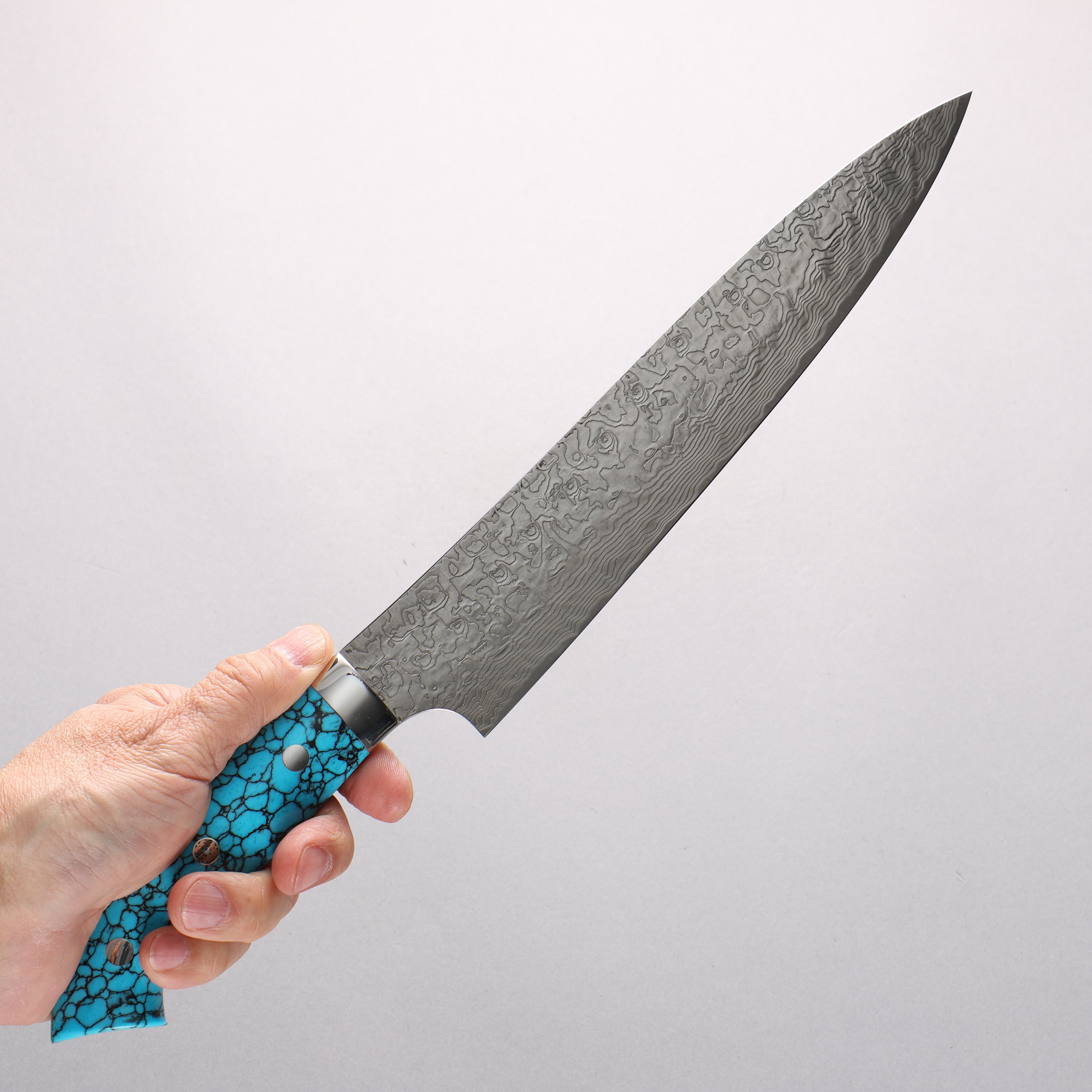 Takeshi Saji New Nomura Style SG2 Diamond Finish Damascus Sujihiki 240mm Turquoise Handle - Seisuke Knife