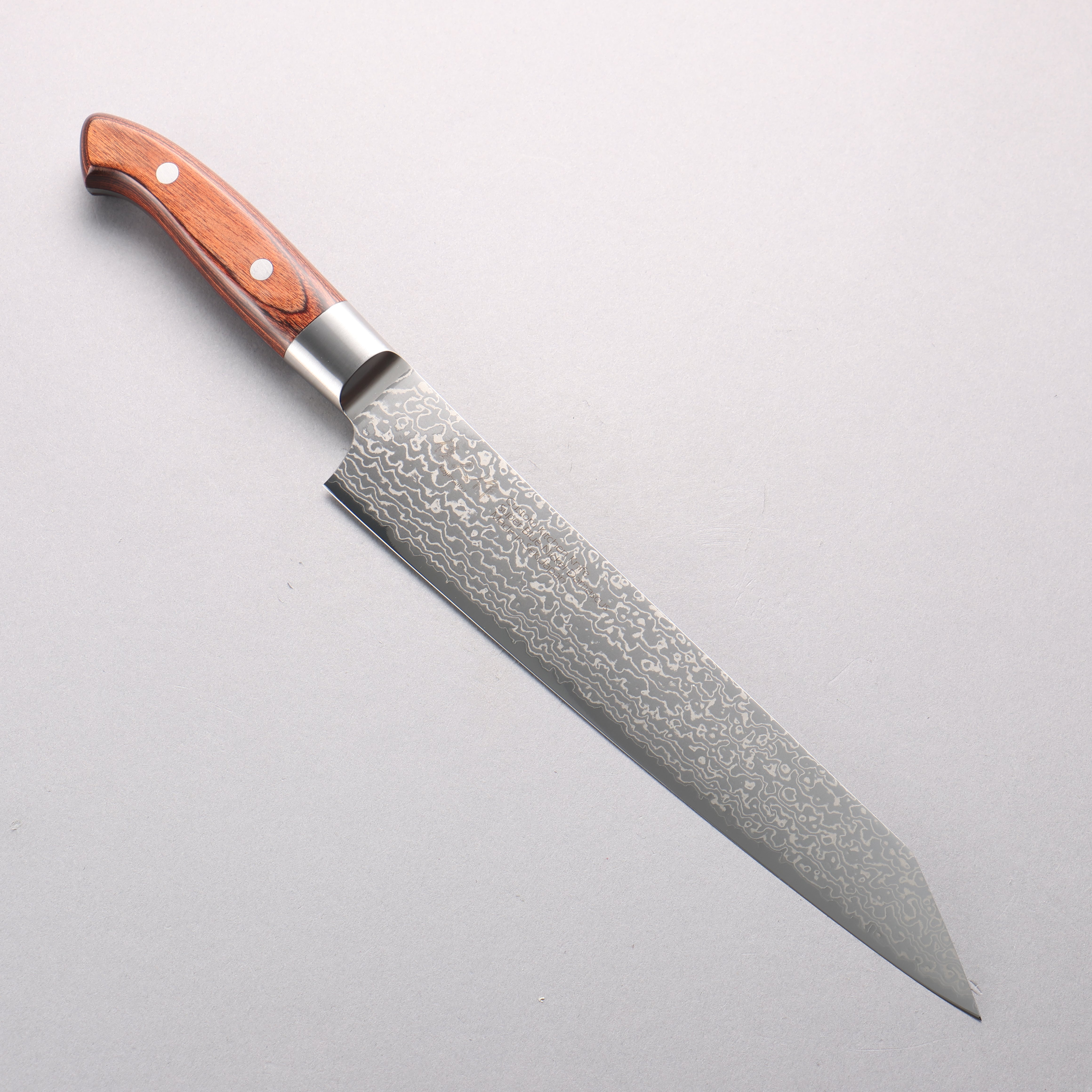 Kajin Blue Super Damascus Kiritsuke Sujihiki 240mm Mahogany Handle - Seisuke Knife