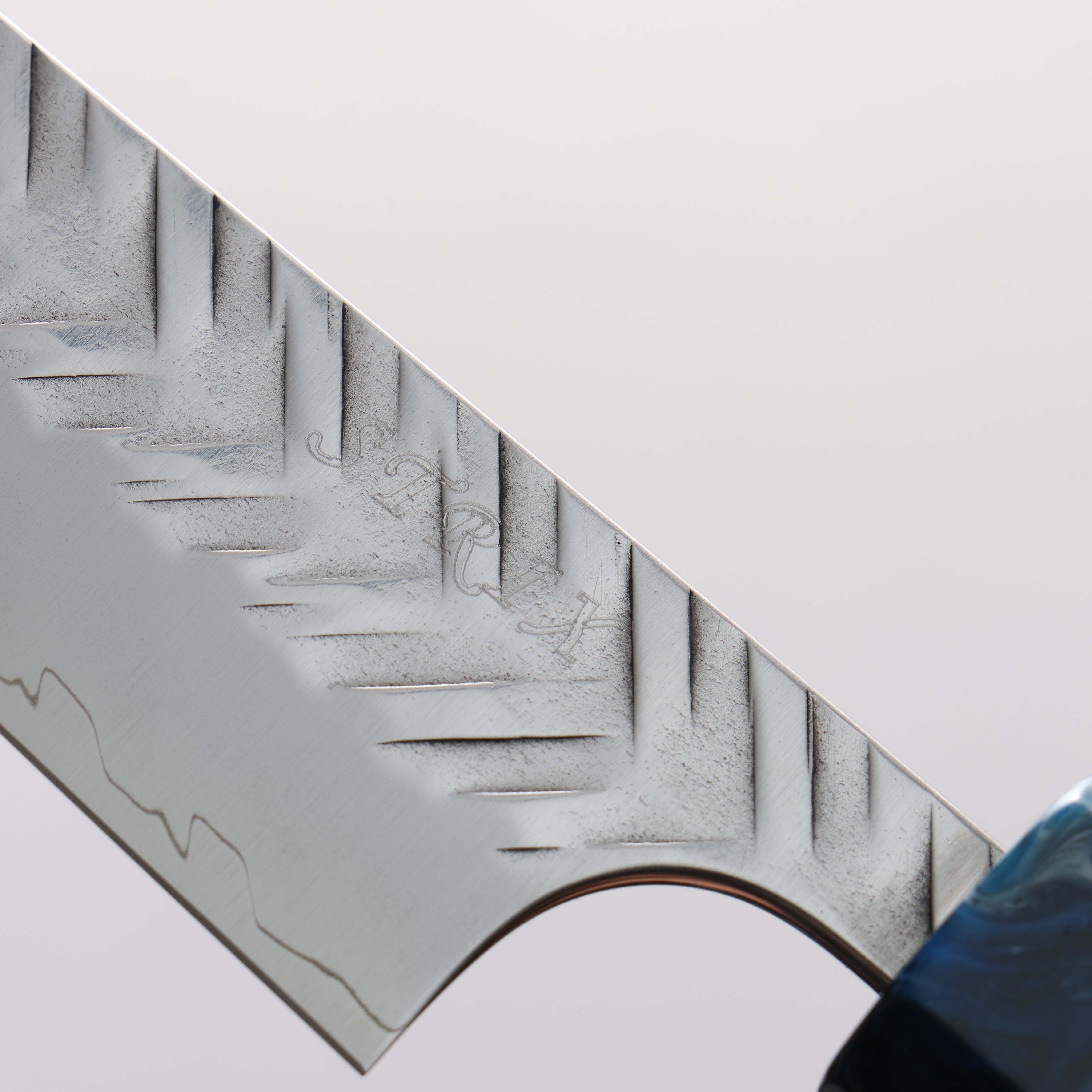 Yoshimi Kato SPG STRIX V-Hammered Kiritsuke Petty-Utility 150mm Ebony Wood & Blue Marble Resin Handle - Seisuke Knife