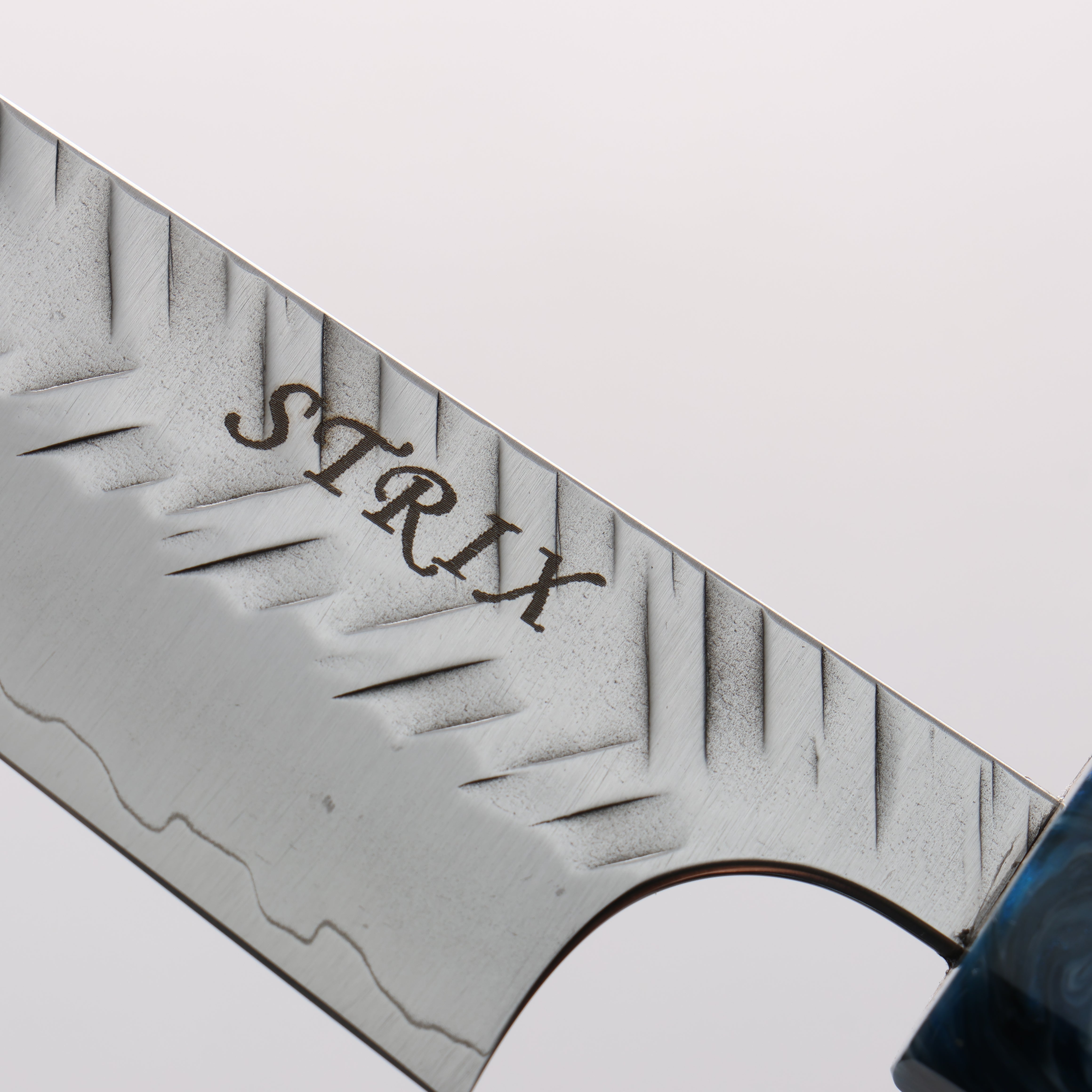 Yoshimi Kato SPG STRIX V-Hammered Kiritsuke Petty-Utility 120mm Ebony Wood & Blue Marble Resin Handle - Seisuke Knife