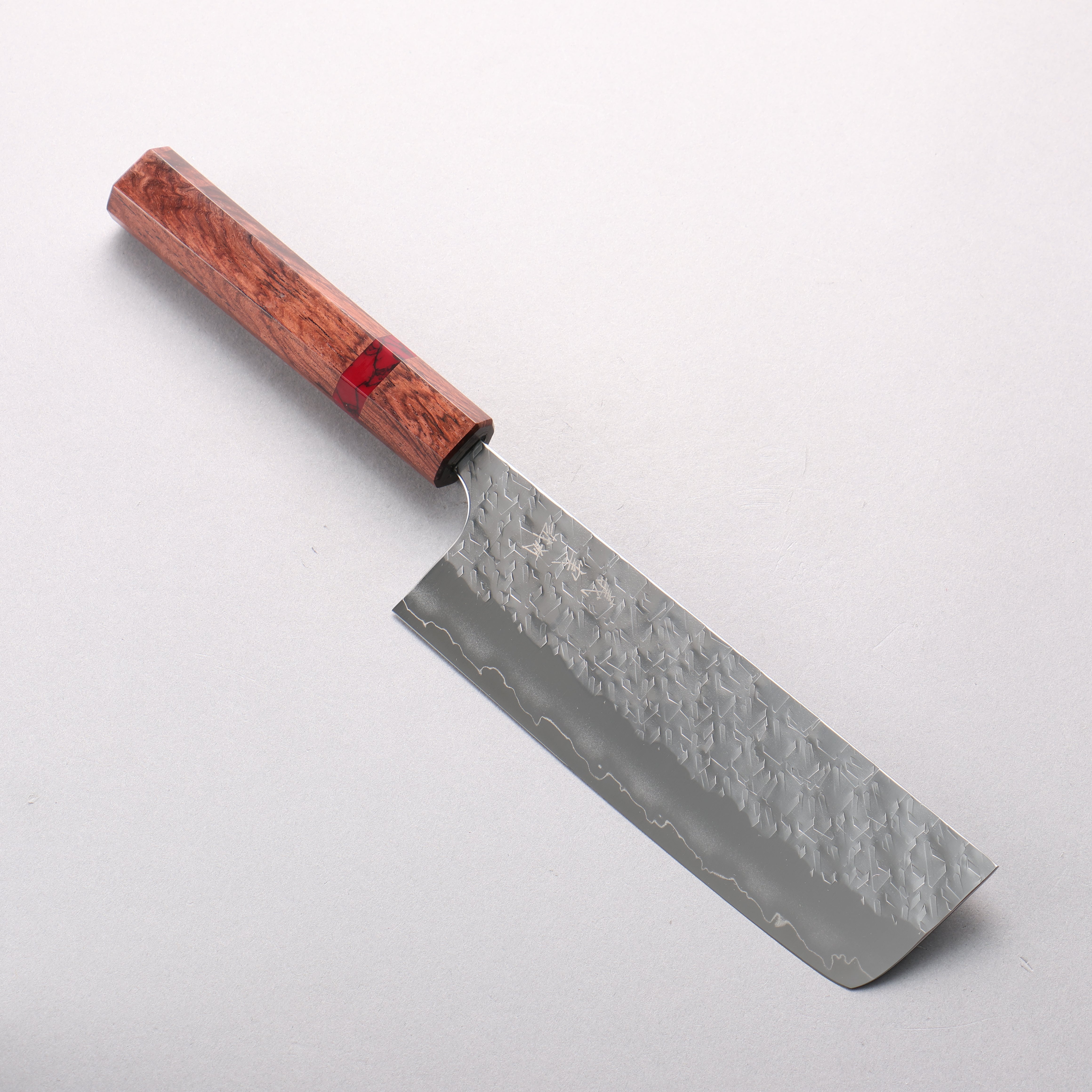 Yoshimi Kato Hyo SG2 Hammered Nakiri 165mm Shitan & Red Turquoise Ring Handle - Seisuke Knife