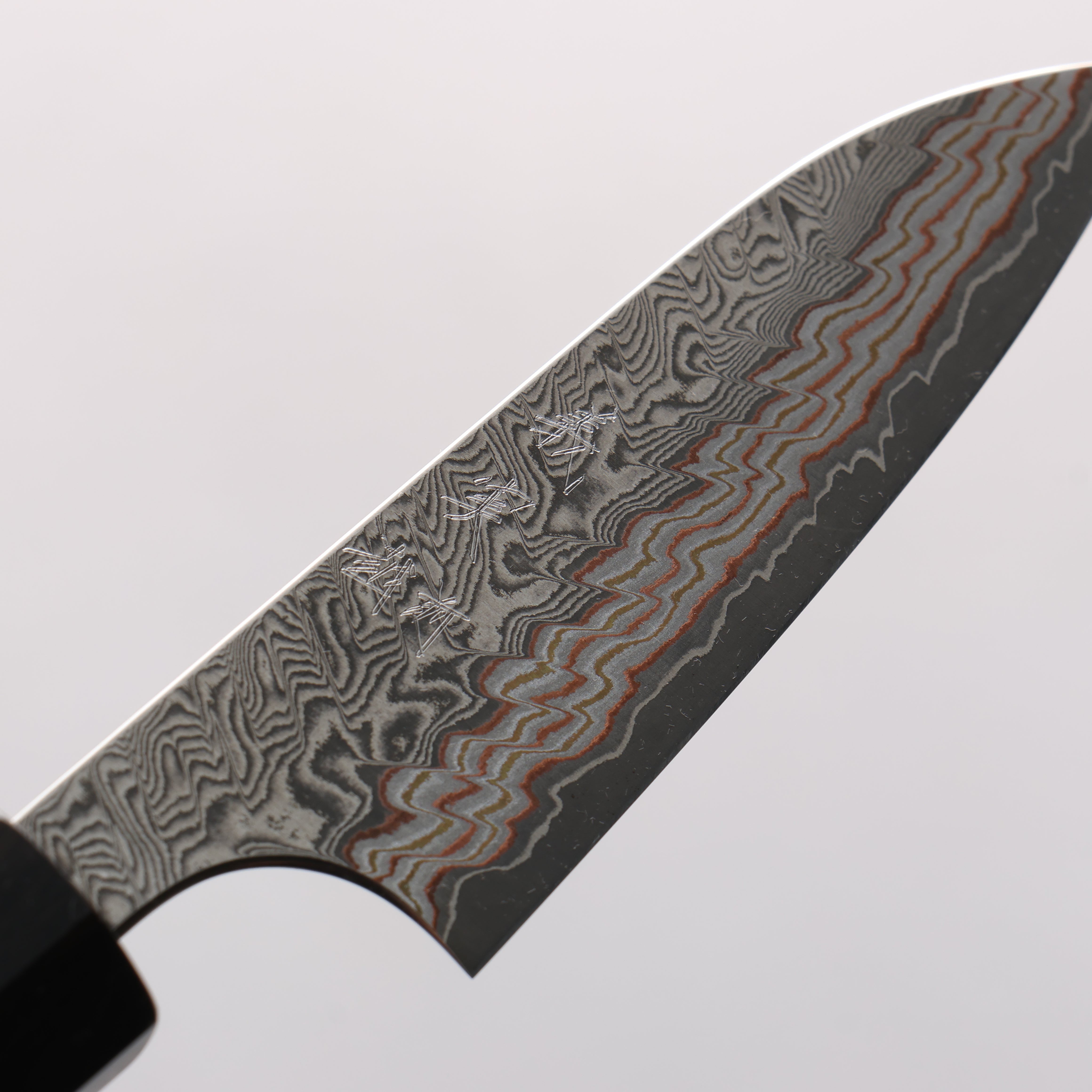 Yoshimi Kato VG10w Colored Damascus Paring 80mm Ebony Wood & White Ring Handle - Seisuke Knife