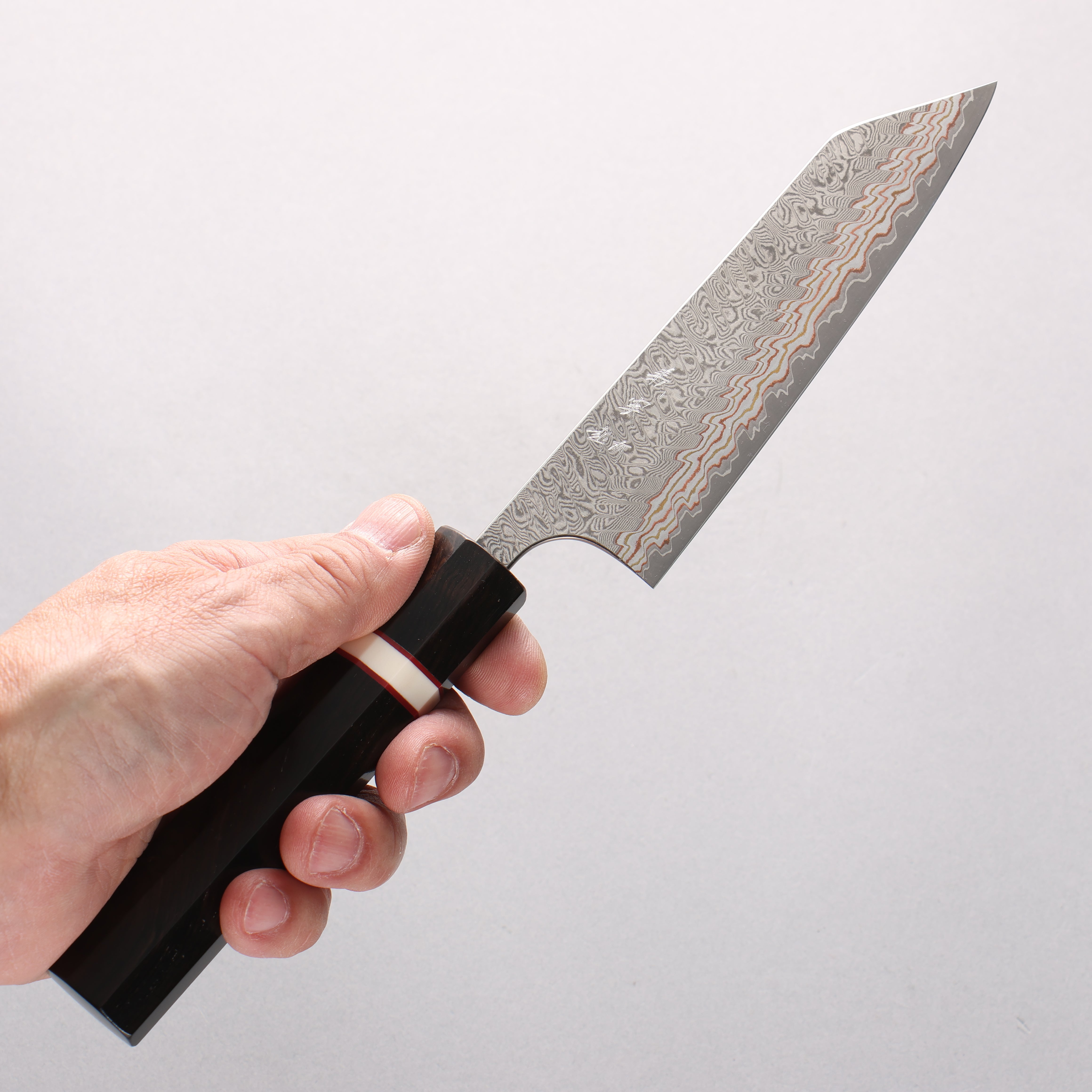 Yoshimi Kato VG10w Colored Damascus Small Bunka 130mm Ebony (White Ring) Handle - Seisuke Knife
