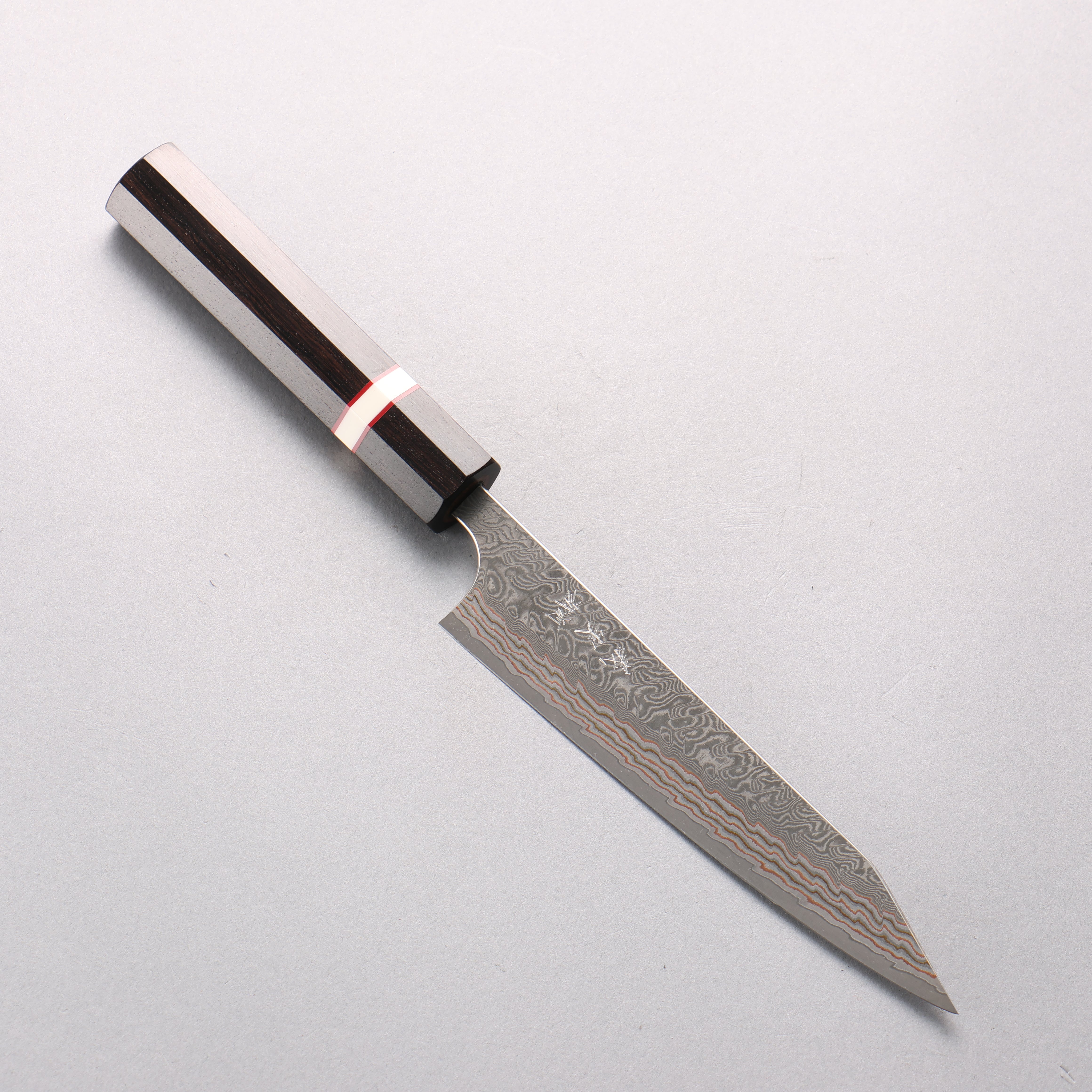 Yoshimi Kato VG10w Colored Damascus Kiritsuke Petty-Utility 150mm Ebony & White Ring Handle - Seisuke Knife