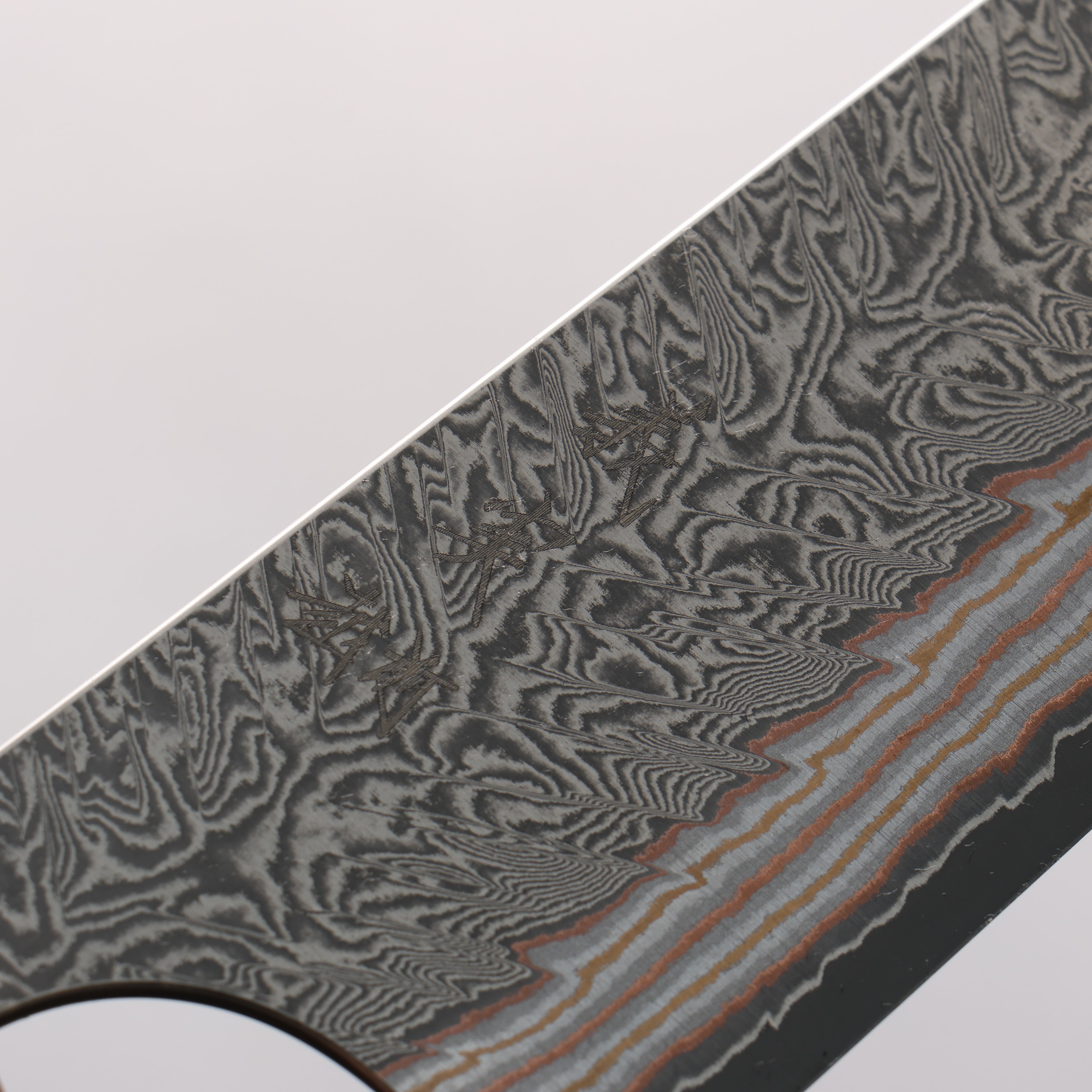 Yoshimi Kato VG10w Colored Damascus Kiritsuke Gyuto 210mm Olive Tree and Red Resin Handle - Seisuke Knife