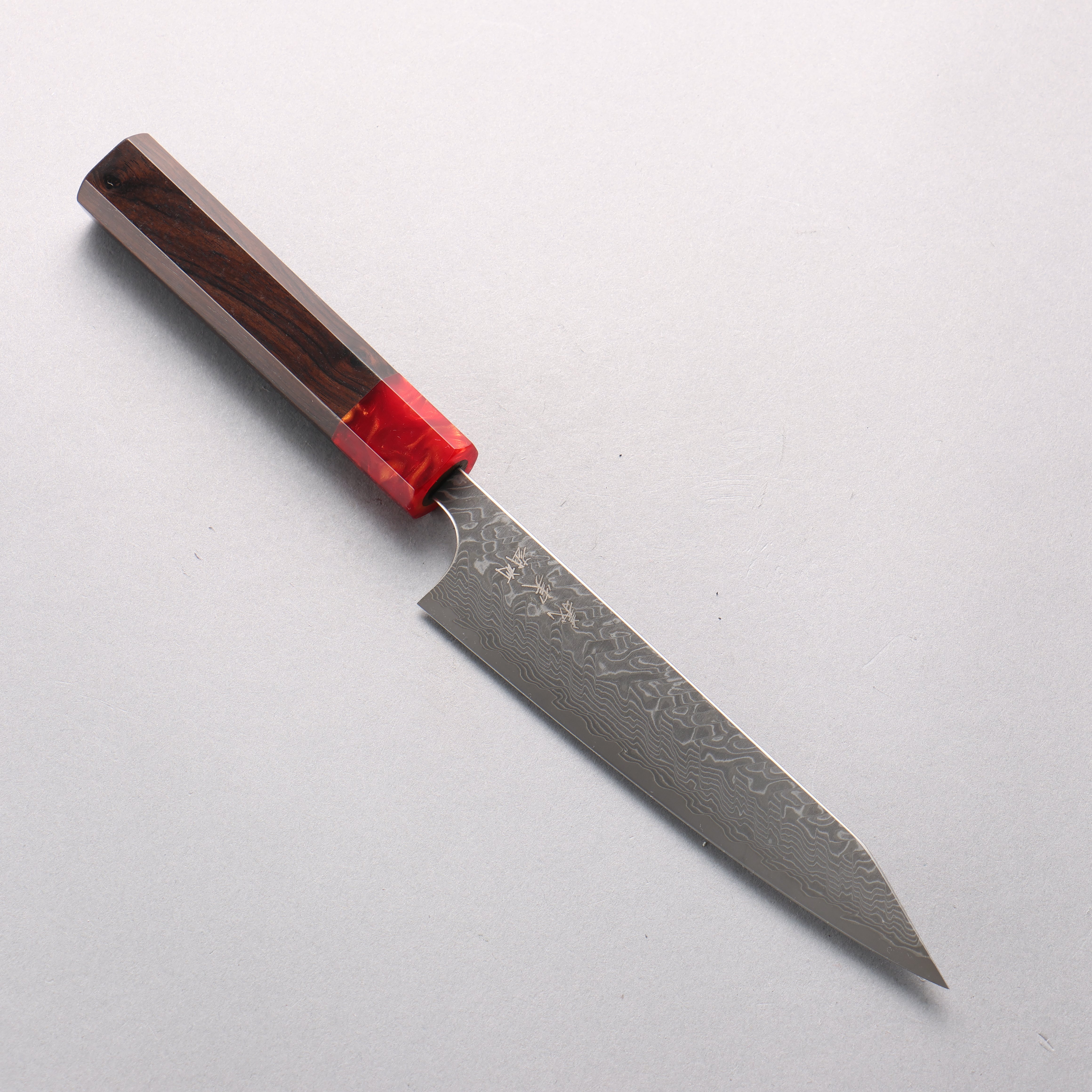 Yoshimi Kato SG2 Black Damascus Kiritsuke Petty-Utility 150mm Ebony Wood & Red Resin Handle - Seisuke Knife