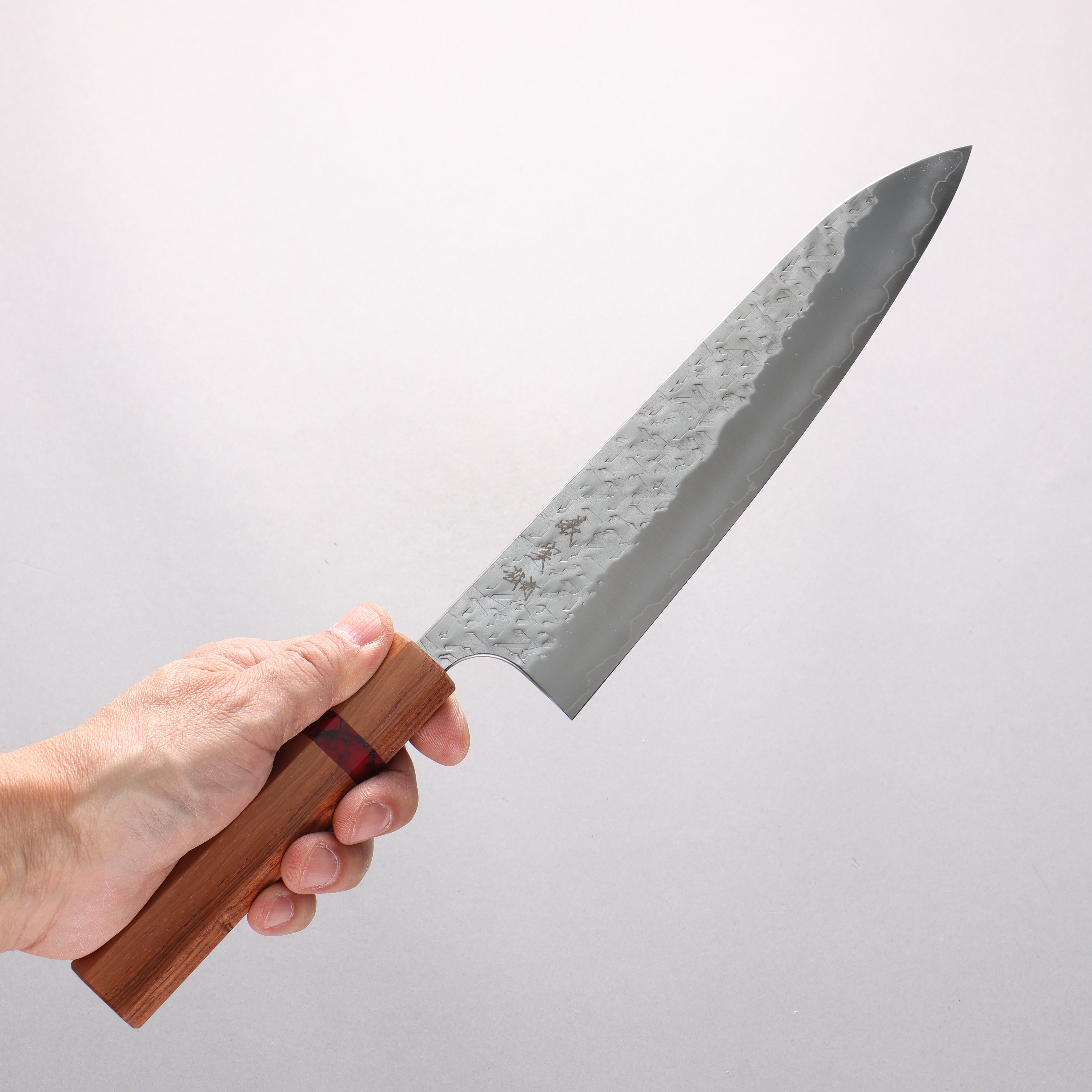 Yoshimi Kato Hyo SG2 Hammered Gyuto 210mm Rosewood (Red Turquoise Ring) Handle - Seisuke Knife