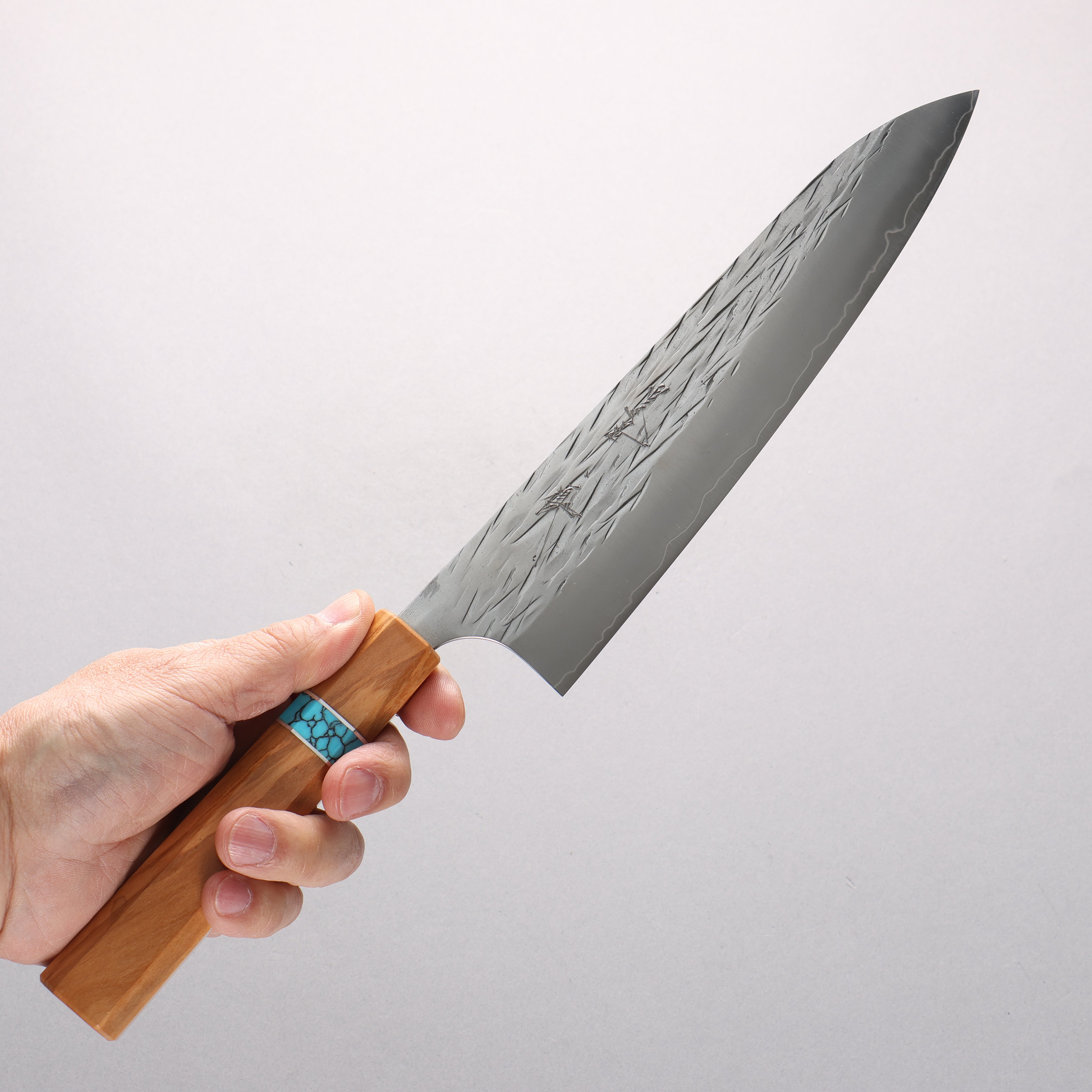 Yu Kurosaki Juhyo Cobalt Special Steel Hammered Gyuto 210mm Olive Tree(Turquoise Ring) Handle - Seisuke Knife