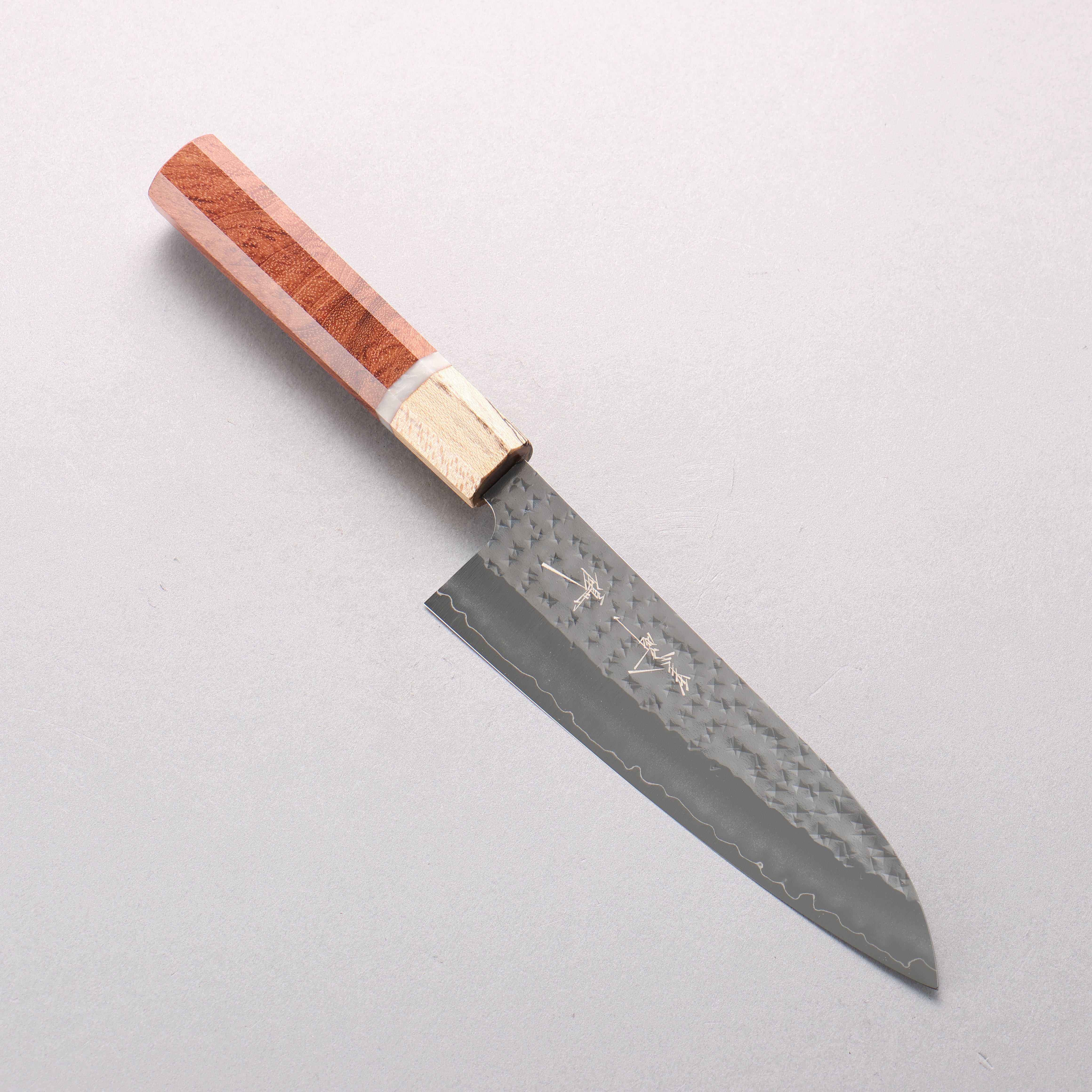 Yu Kurosaki Senko Ryu SG2 Hammered Small Santoku 150mm Brazilwood with white ring (ferrule: Chinese Quince) Handle - Seisuke Knife