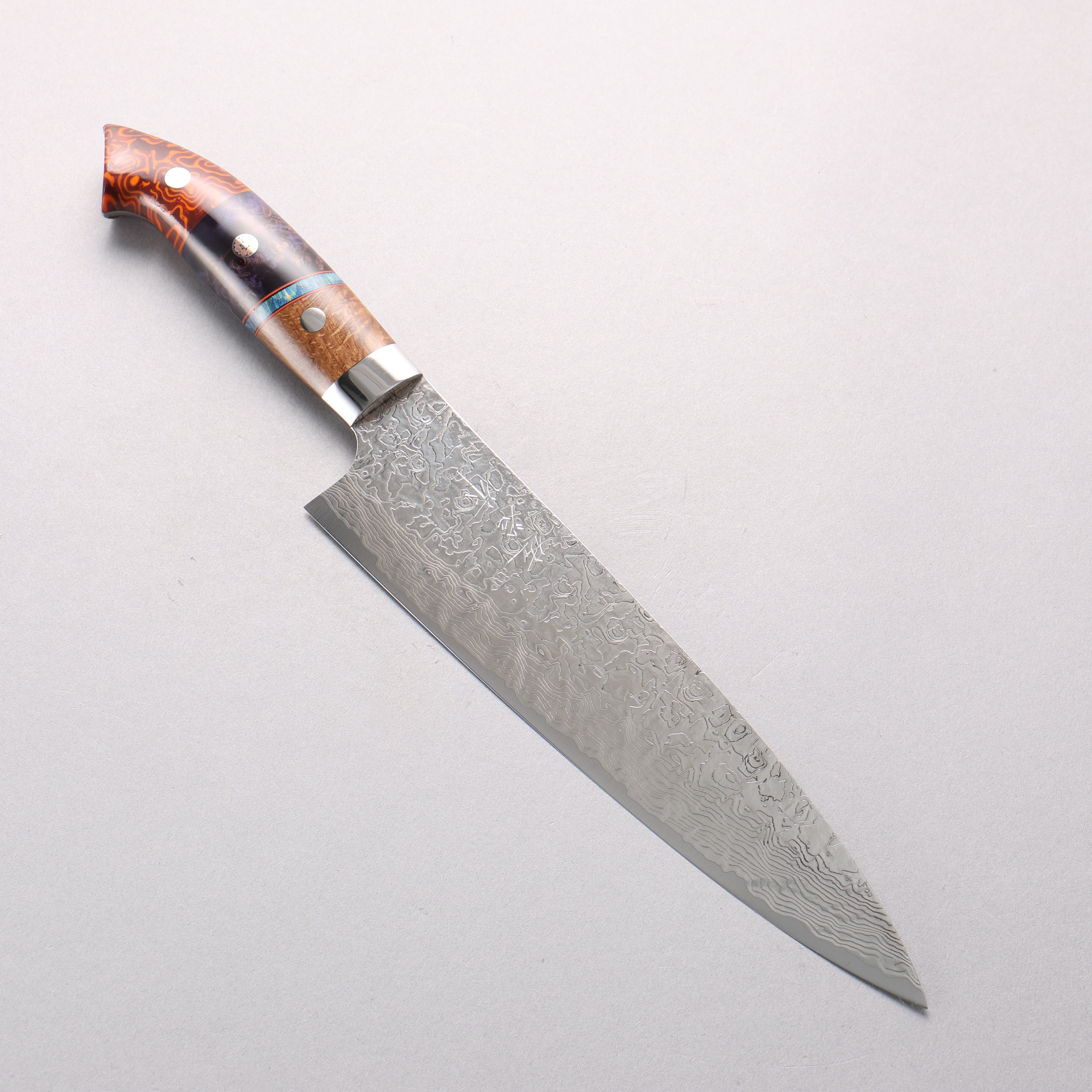 Takeshi Saji New Nomura Style SG2 Diamond Finish Damascus Gyuto 210mm Multi-Colored Combination Handle - Seisuke Knife