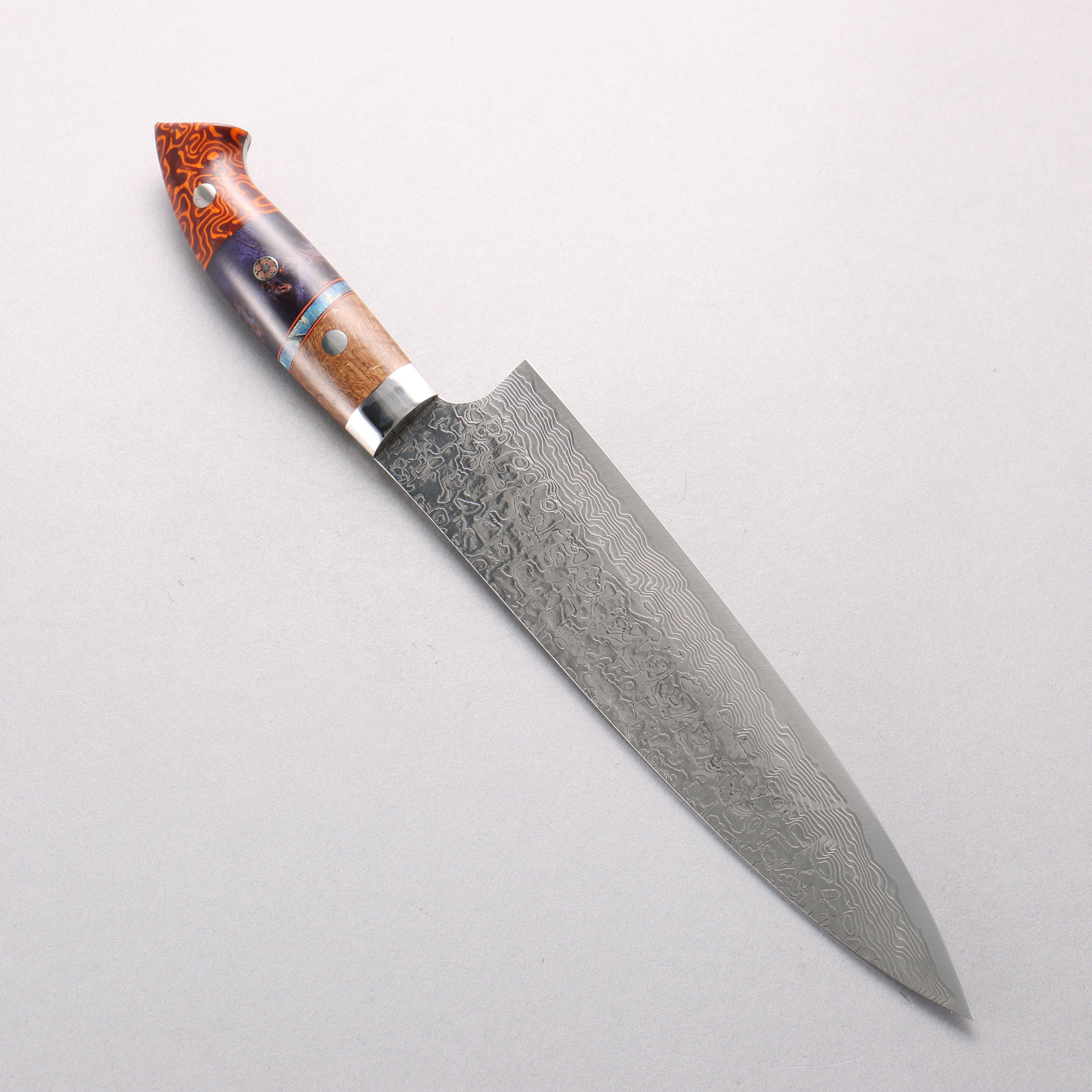 Takeshi Saji New Nomura Style SG2 Diamond Finish Damascus Gyuto 210mm Multi-Colored Combination Handle - Seisuke Knife