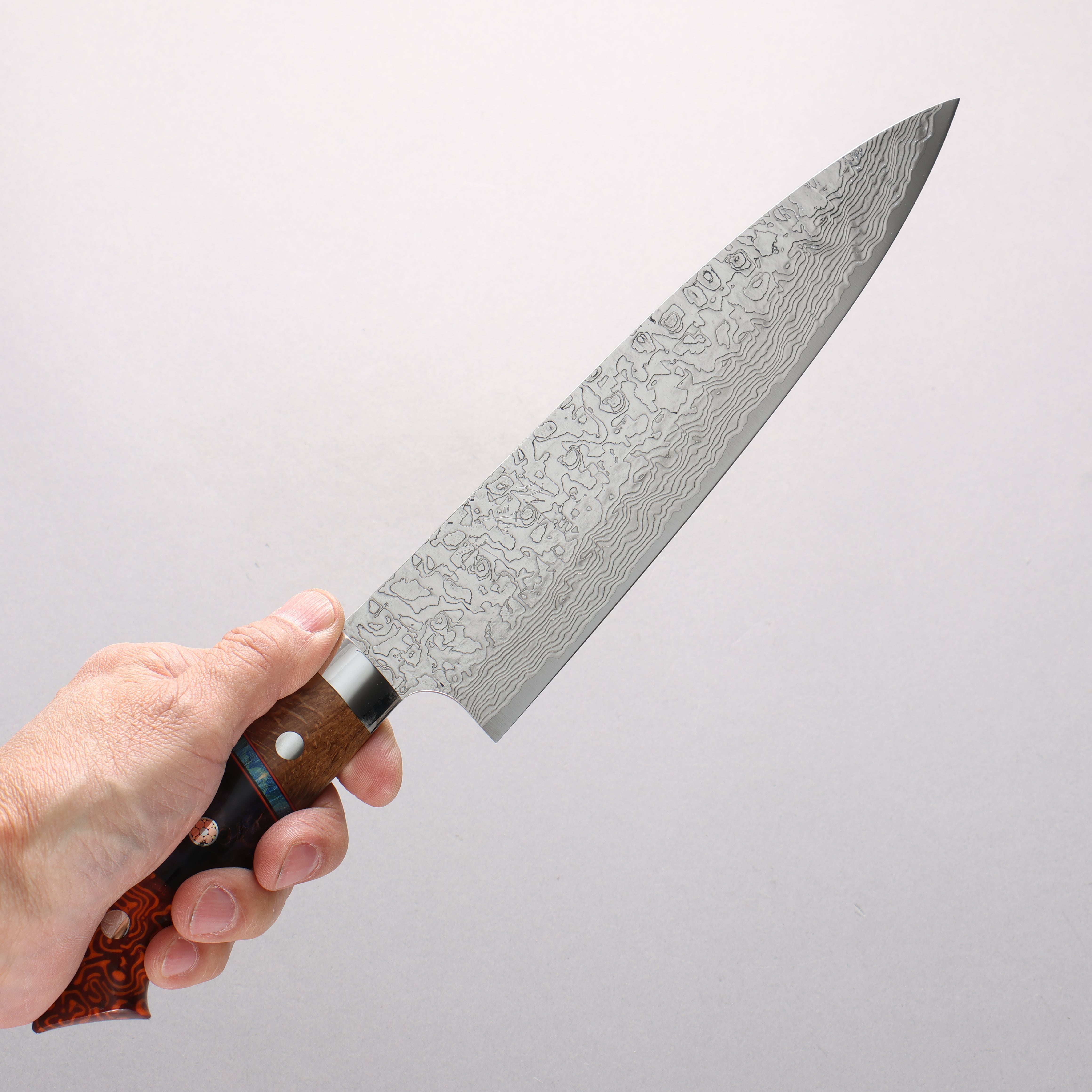 Takeshi Saji New Nomura Style SG2 Diamond Finish Damascus Gyuto 210mm Multi-Colored Combination Handle - Seisuke Knife