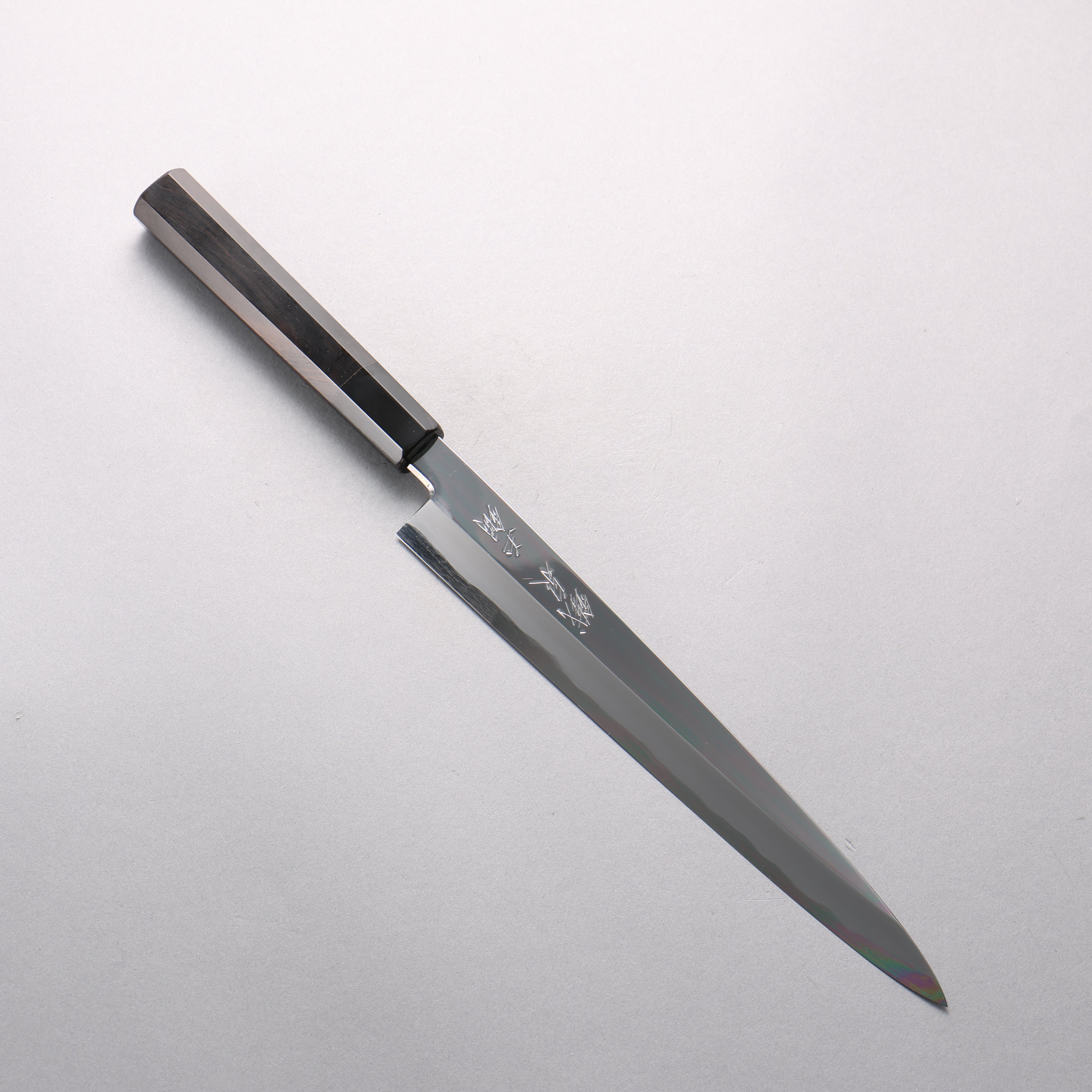 Tessen by Tanaka Tamahagane Mirrored Finish Yanagiba 240mm Ebony Wood Handle with Sheath - Seisuke Knife