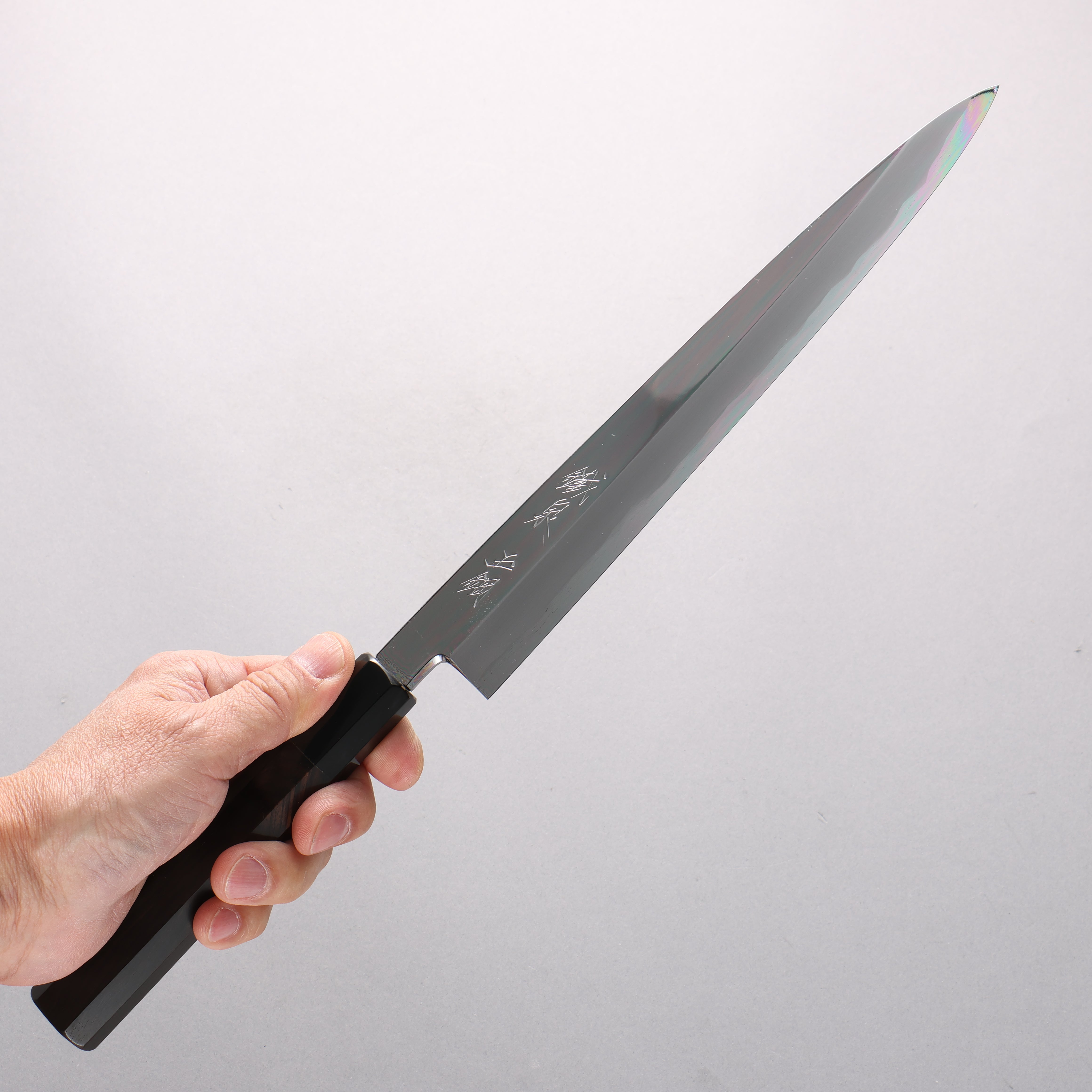 Tessen by Tanaka Tamahagane Mirrored Finish Yanagiba 240mm Ebony Wood Handle with Sheath - Seisuke Knife