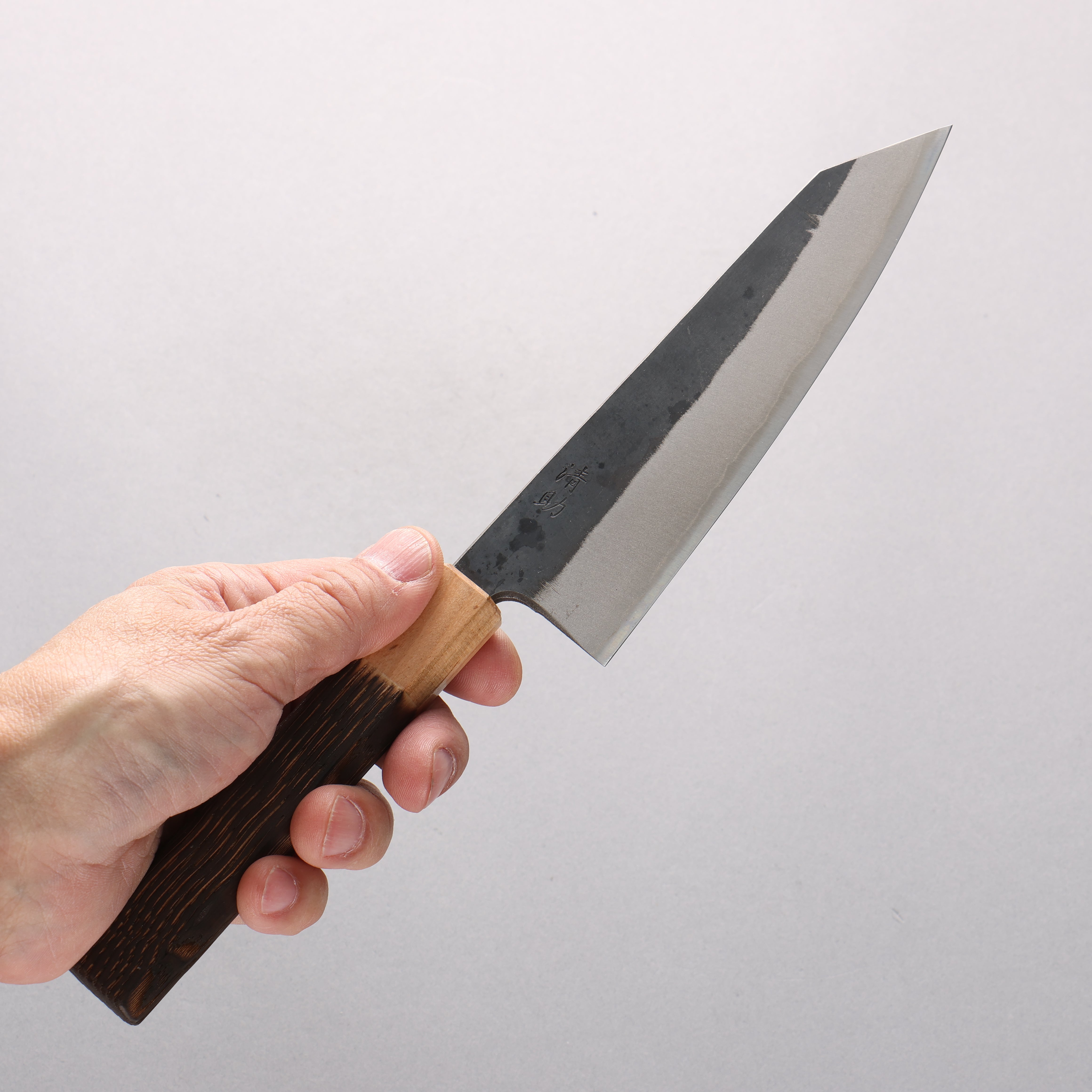 Seisuke Blue Steel No.2 Kurouchi Small Bunka 150mm Burnt Chestnut & Cherry Wood Handle - Seisuke Knife