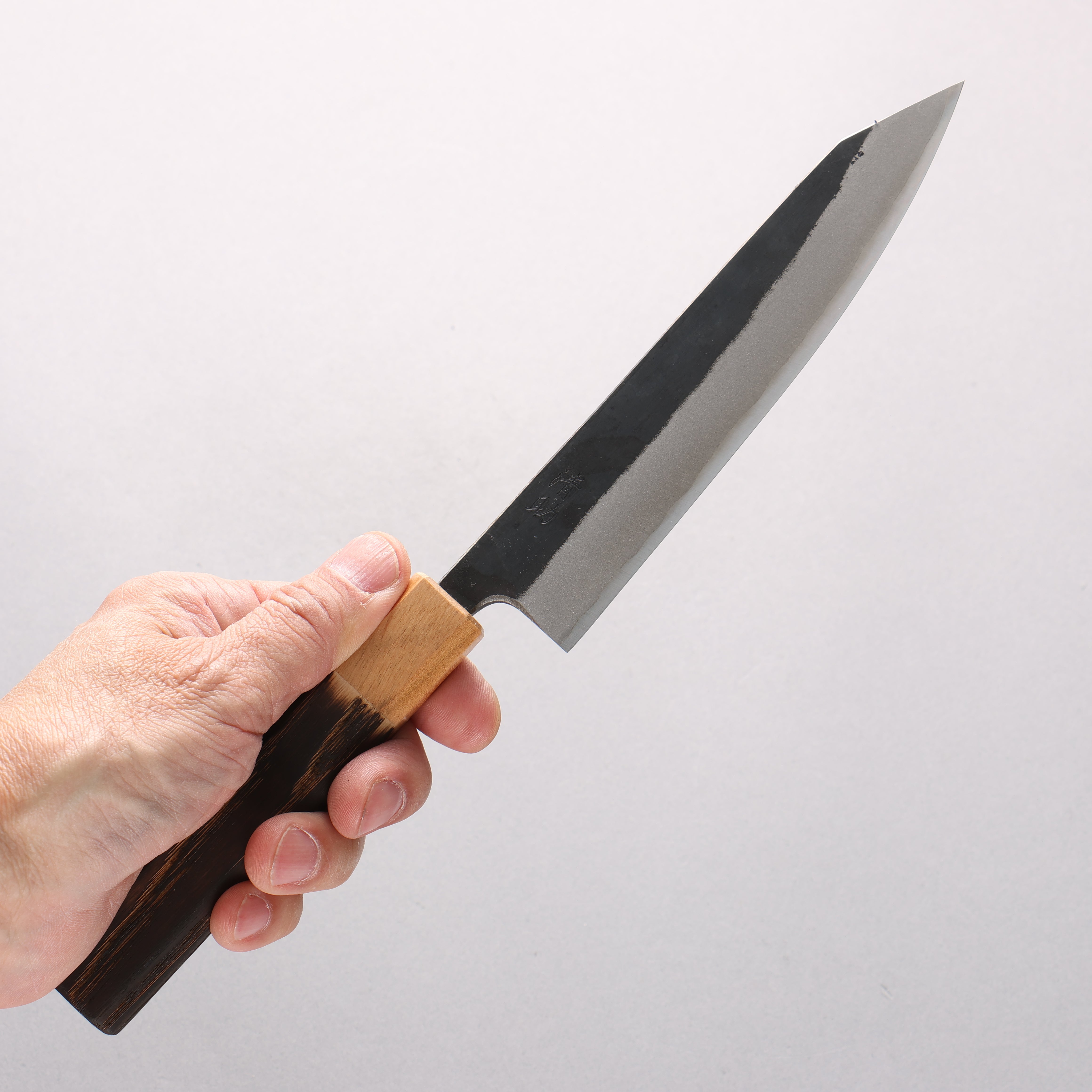 Seisuke Blue Steel No.2 Kurouchi Kiritsuke Petty-Utility 150mm Burnt Chestnut & Cherry Wood Handle - Seisuke Knife