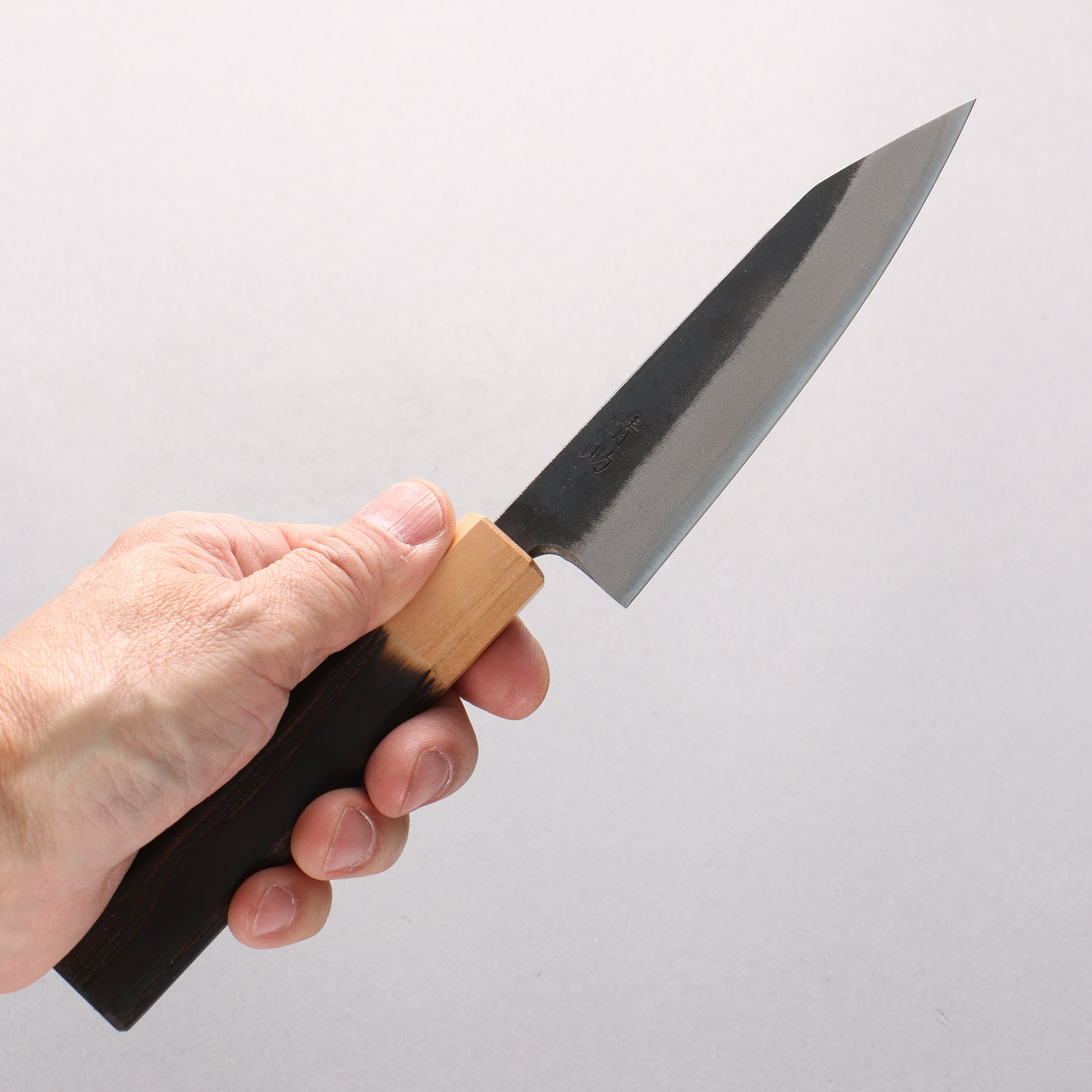 Seisuke Blue Steel No.2 Kurouchi Kiritsuke Petty-Utility 120mm Burnt Chestnut & Cherry Wood Handle - Seisuke Knife