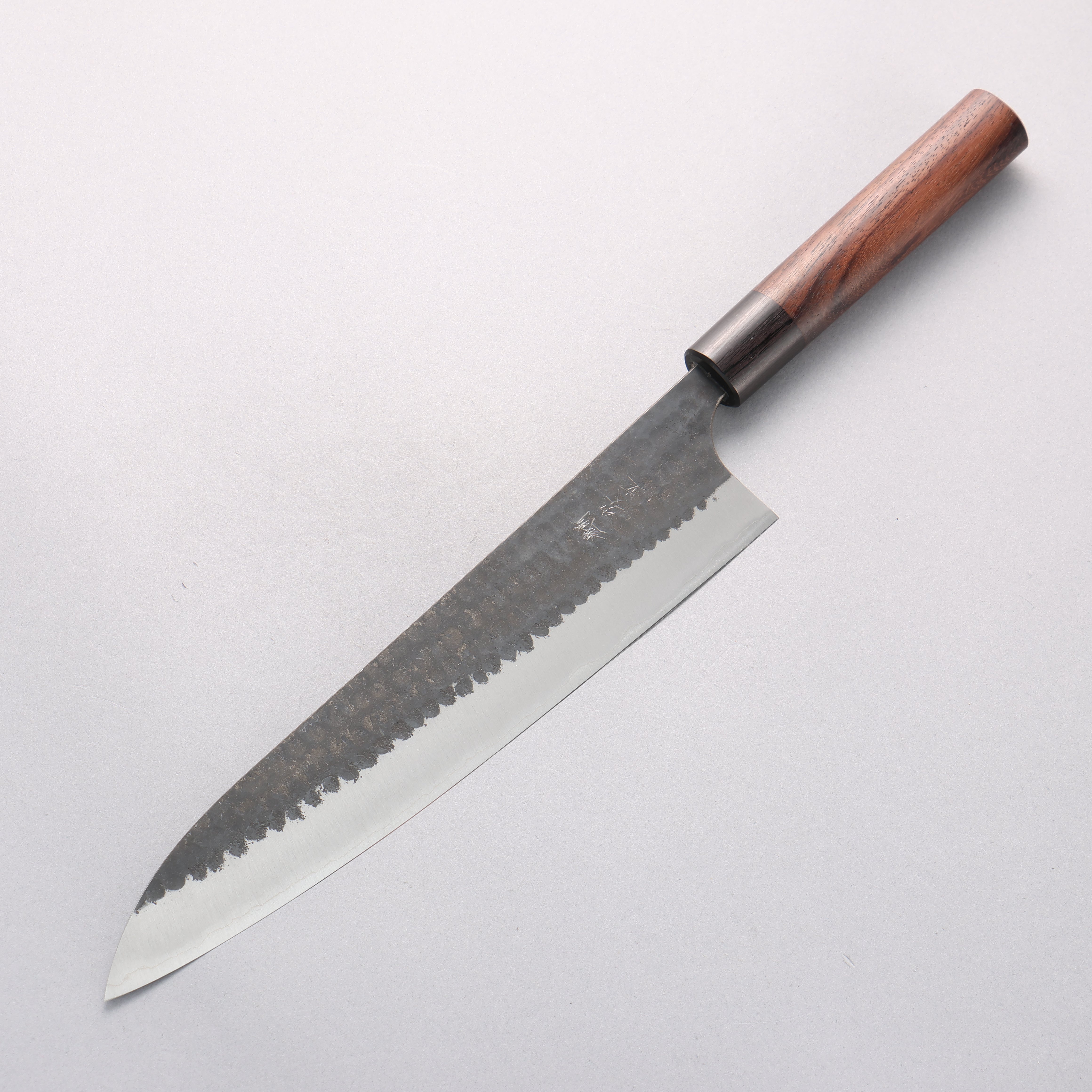 Anryu Blue Super Hammered Black Finished Gyuto 240mm Shitan Handle - Seisuke Knife