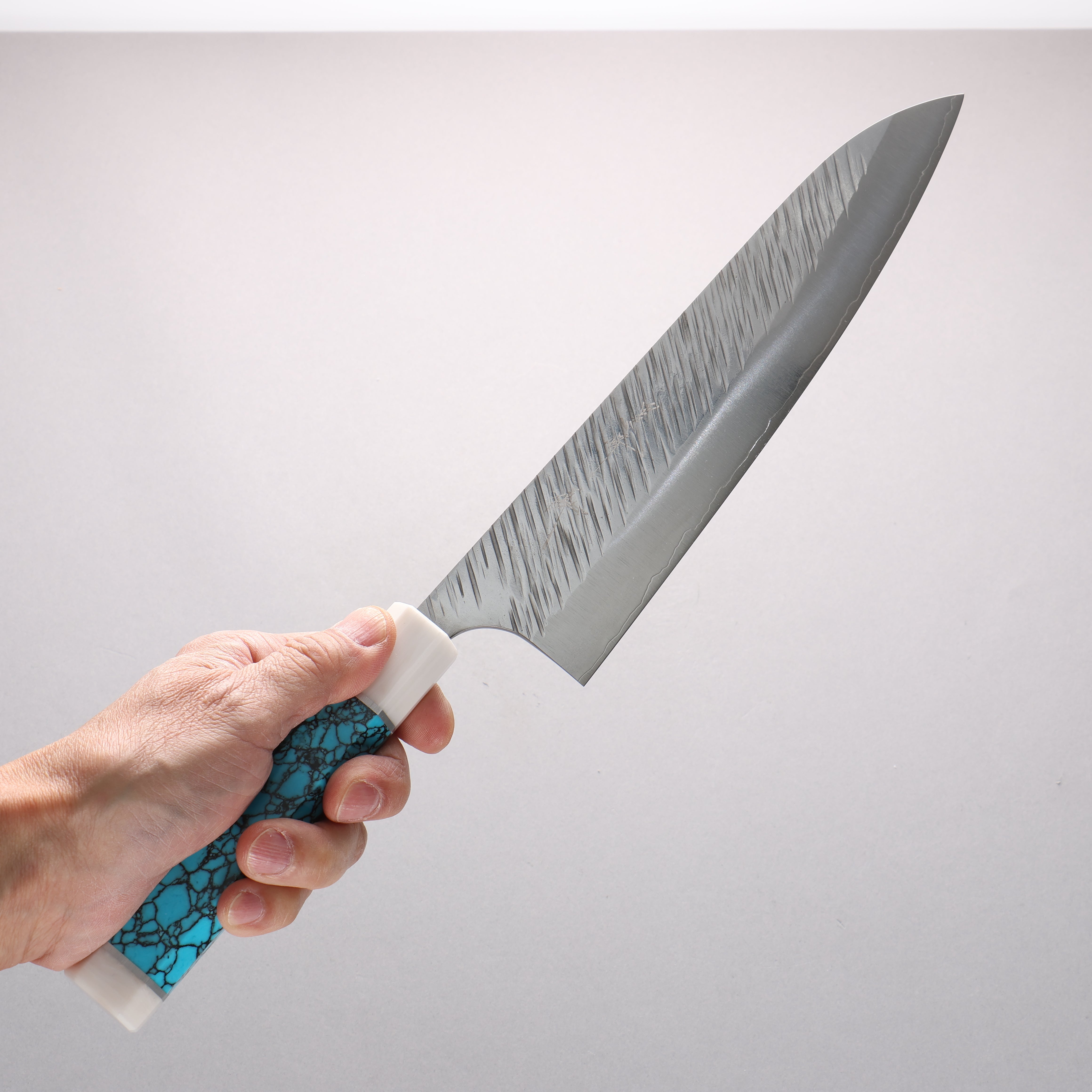 Yu Kurosaki Fujin SG2 Hammered Gyuto 240mm Turquoise(With Double White Ring) Handle - Seisuke Knife