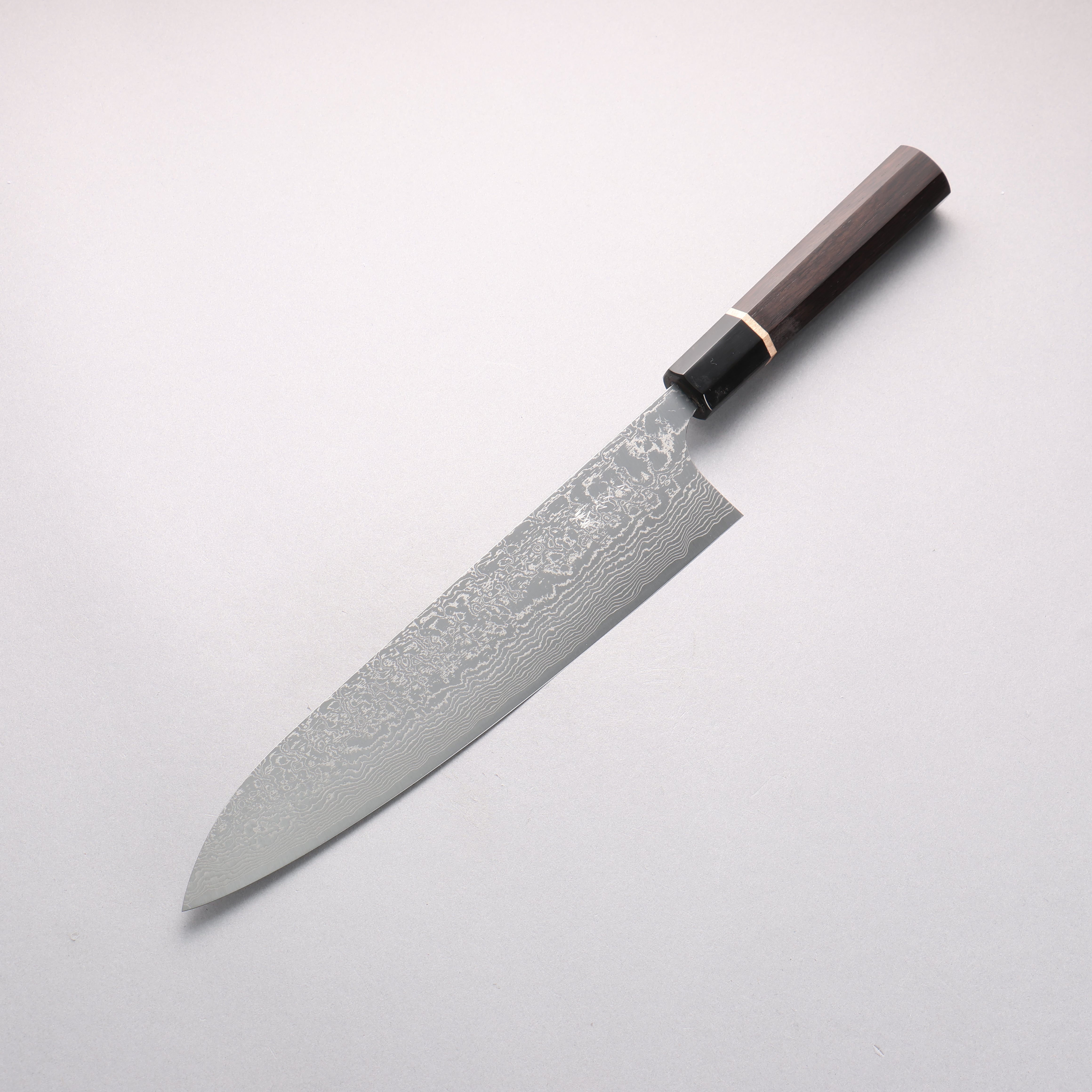 Anryu VG10 Migaki Finished Damascus Gyuto 240mm Ebony Wood & Black Horn Handle - Seisuke Knife