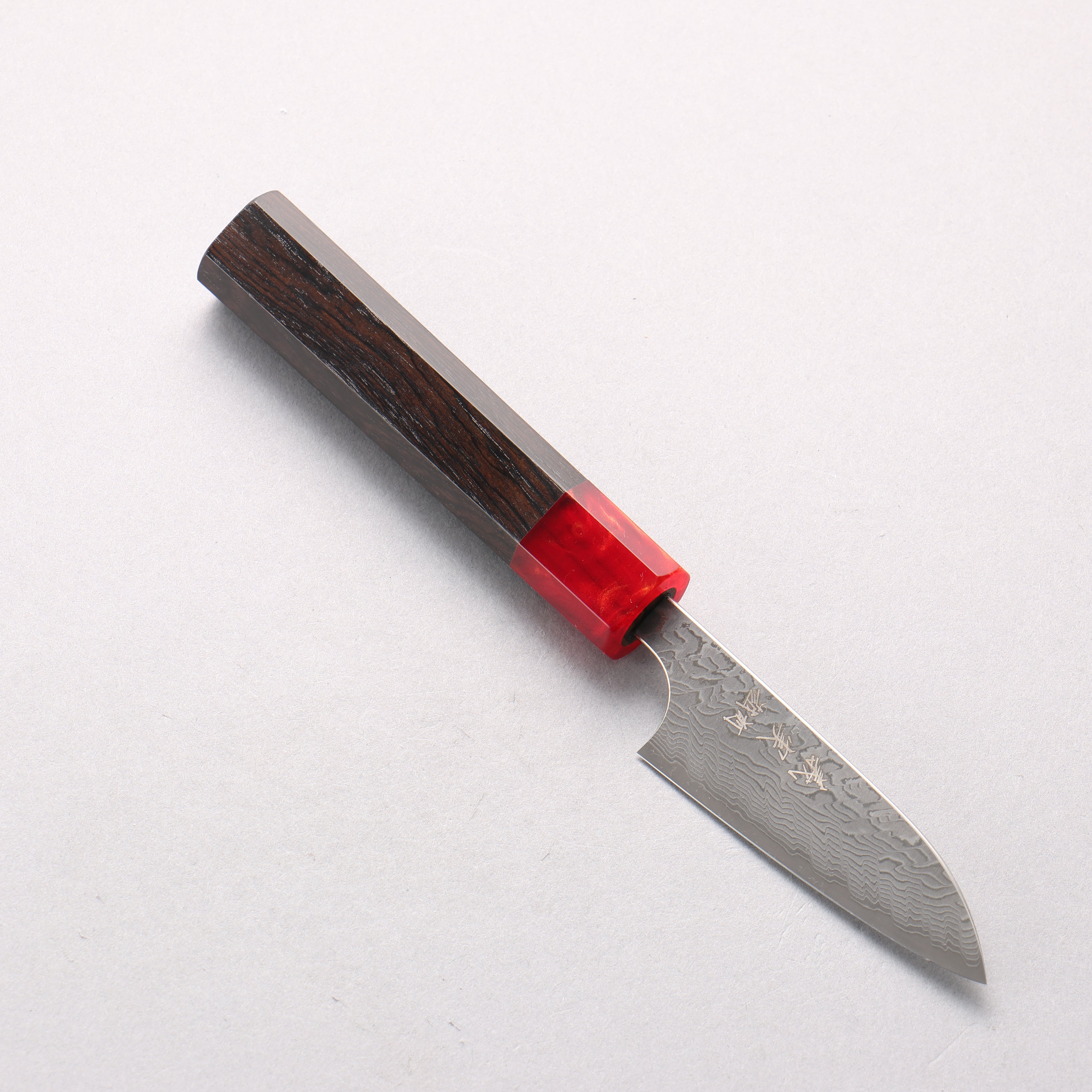 Yoshimi Kato SG2 Black Damascus Petty-Utility 80mm Ebony Wood & Red Resin Handle - Seisuke Knife
