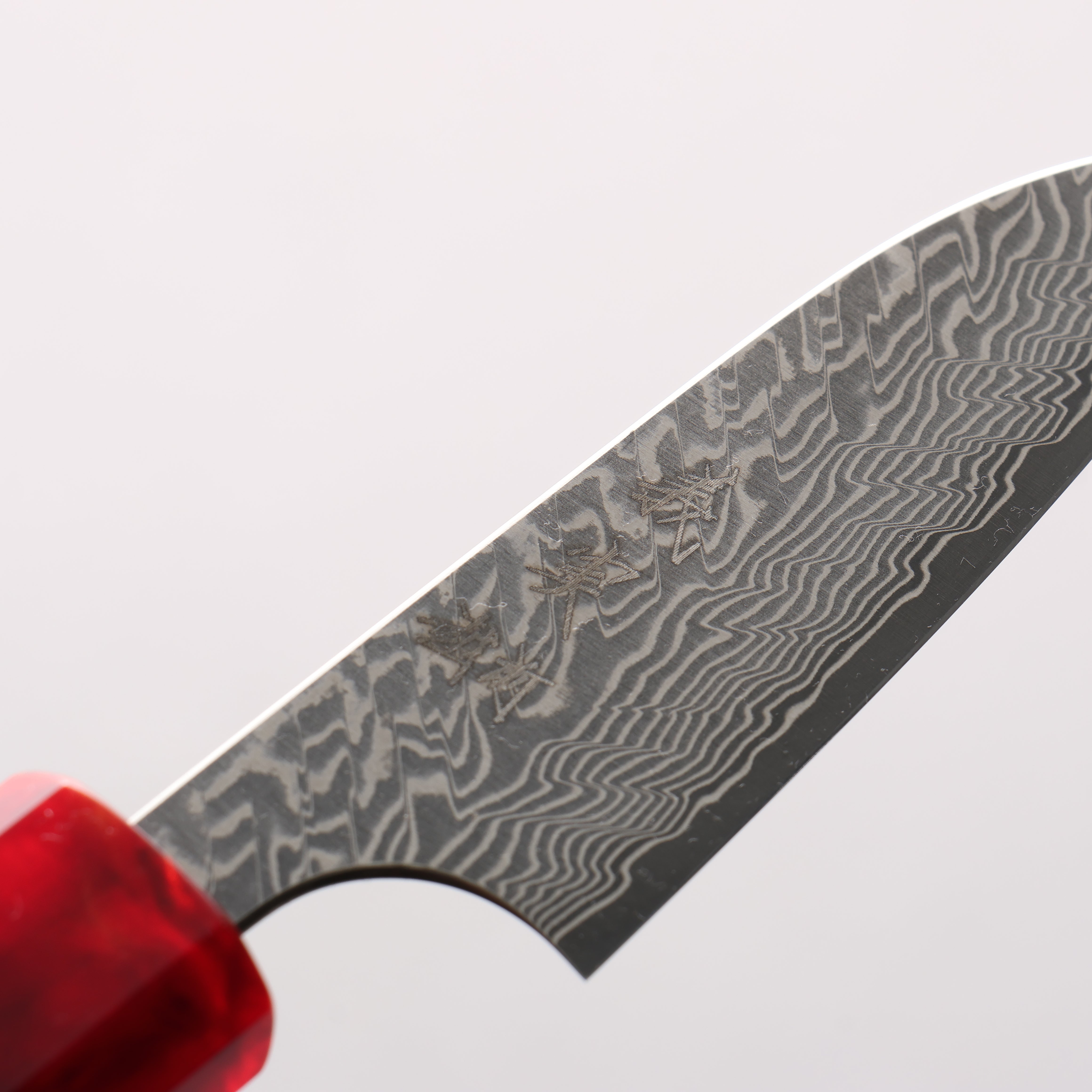 Yoshimi Kato SG2 Black Damascus Petty-Utility 80mm Ebony Wood & Red Resin Handle - Seisuke Knife