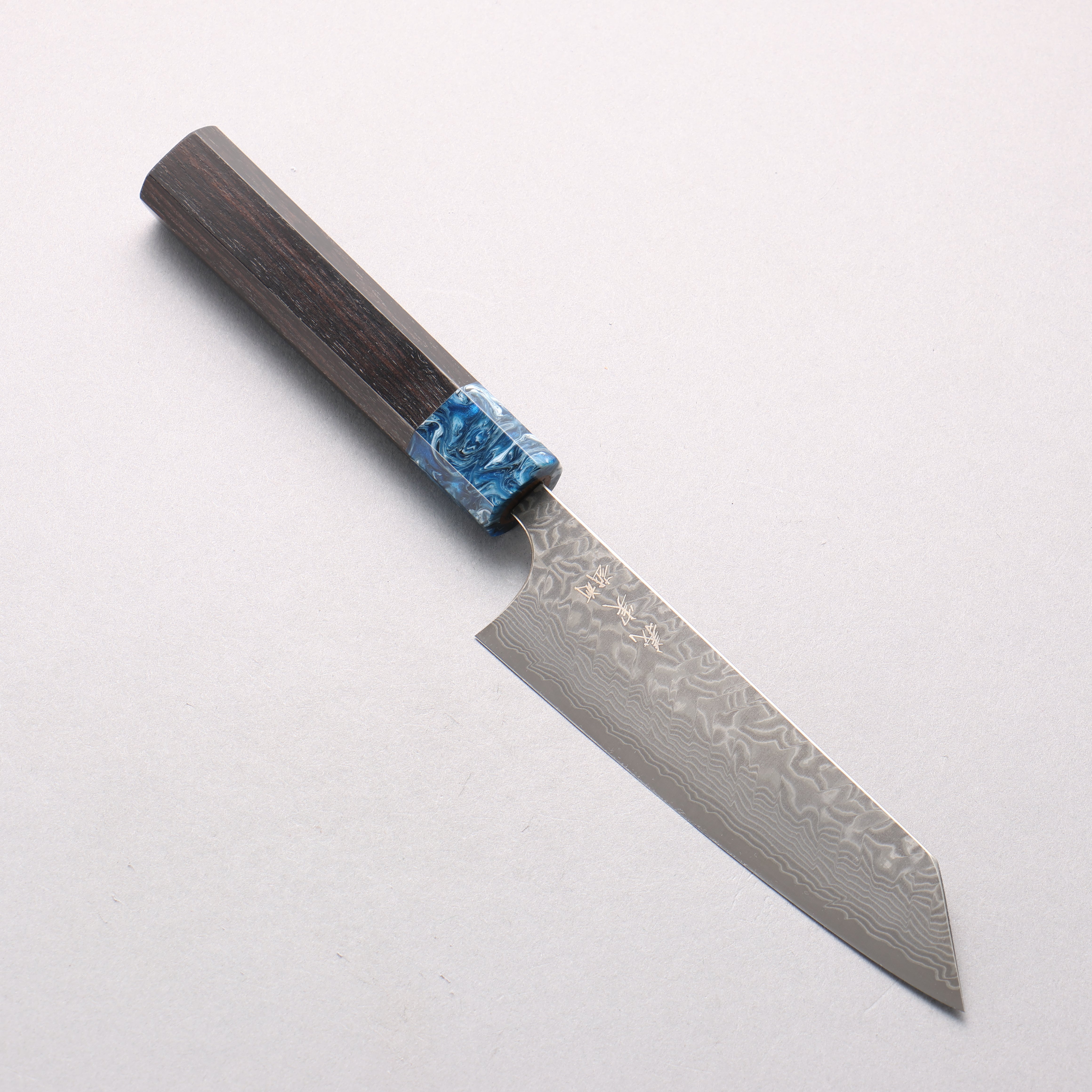 Yoshimi Kato SG2 Black Damascus Small Bunka 130mm Ebony Wood & Blue Marble Resin Handle - Seisuke Knife