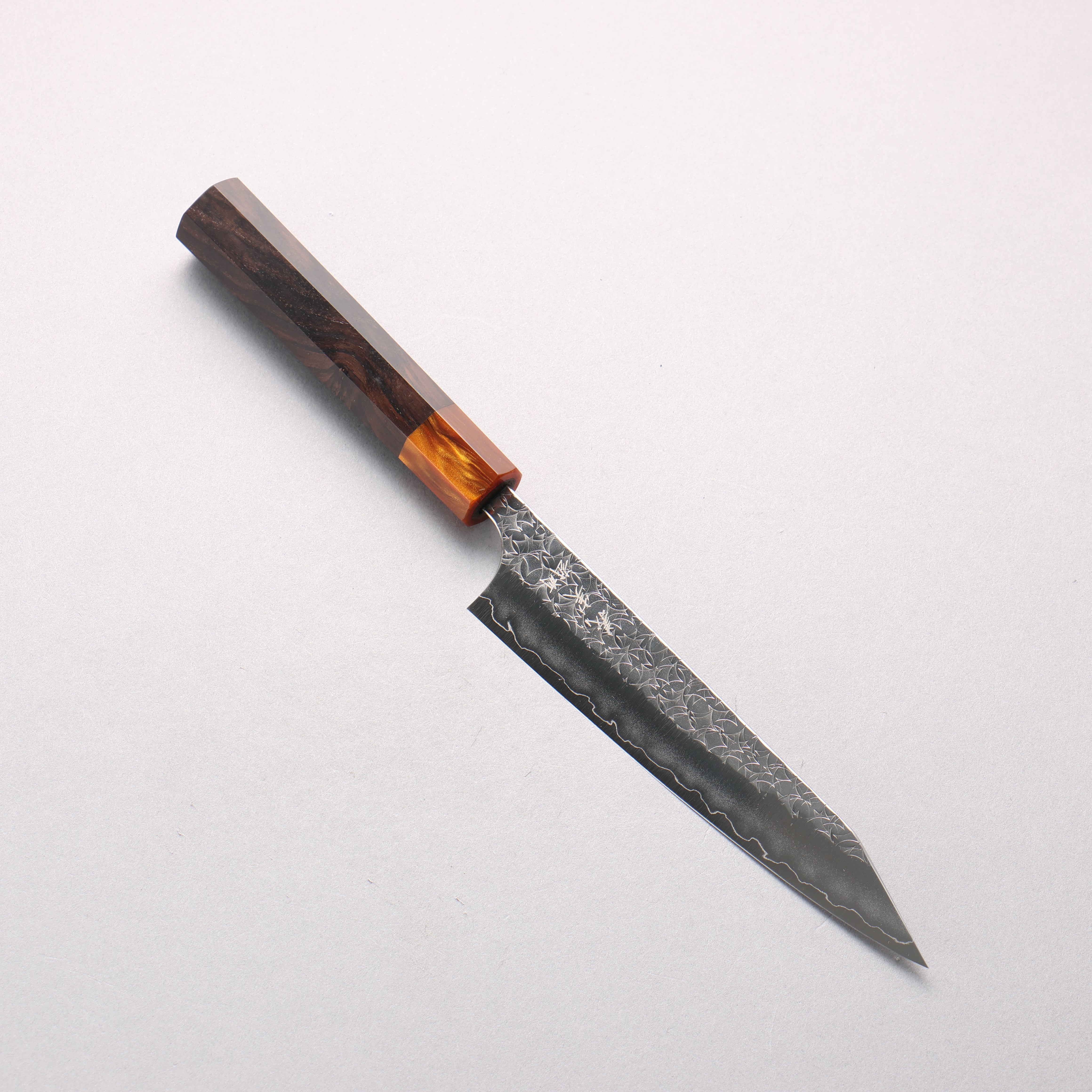 Yoshimi Kato Minamo SG2 Hammered Kiritsuke Petty-Utility 150mm Ebony Wood & Orange Resin Handle - Seisuke Knife