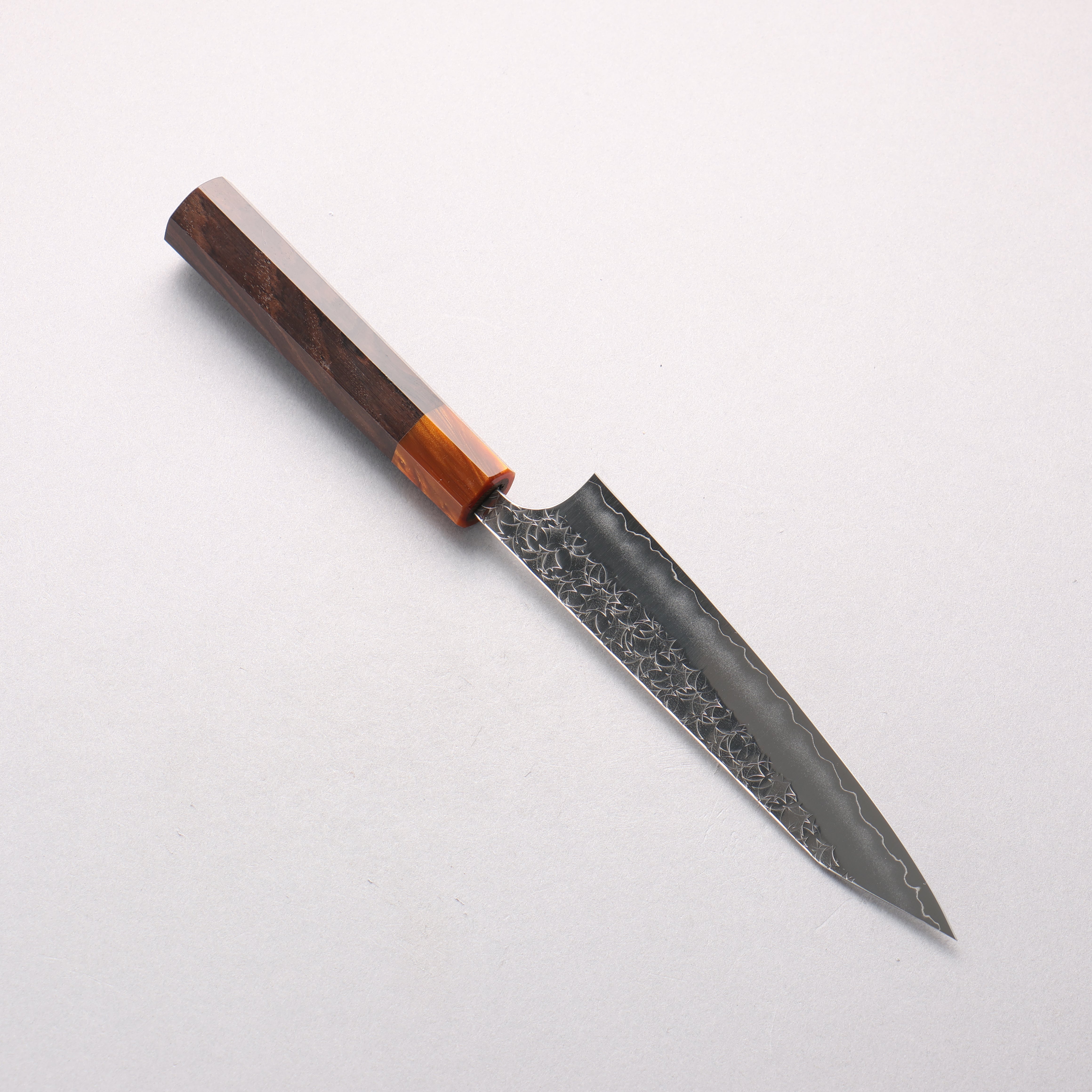 Yoshimi Kato Minamo SG2 Hammered Kiritsuke Petty-Utility 150mm Ebony Wood & Orange Resin Handle - Seisuke Knife