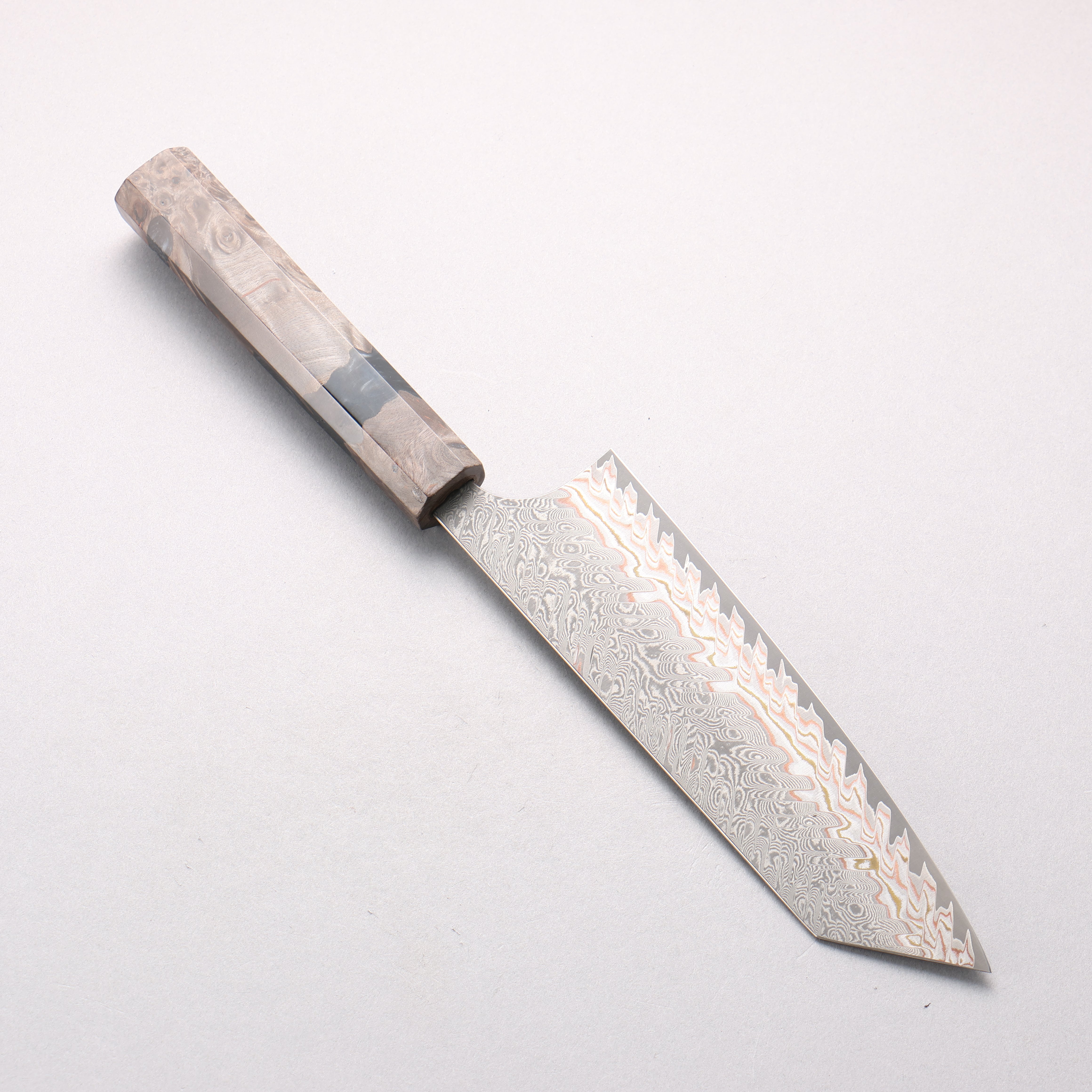 Yoshimi Kato VG10w Colored Damascus Bunka 170mm Stabilized Birch & Black Resin Handle - Seisuke Knife