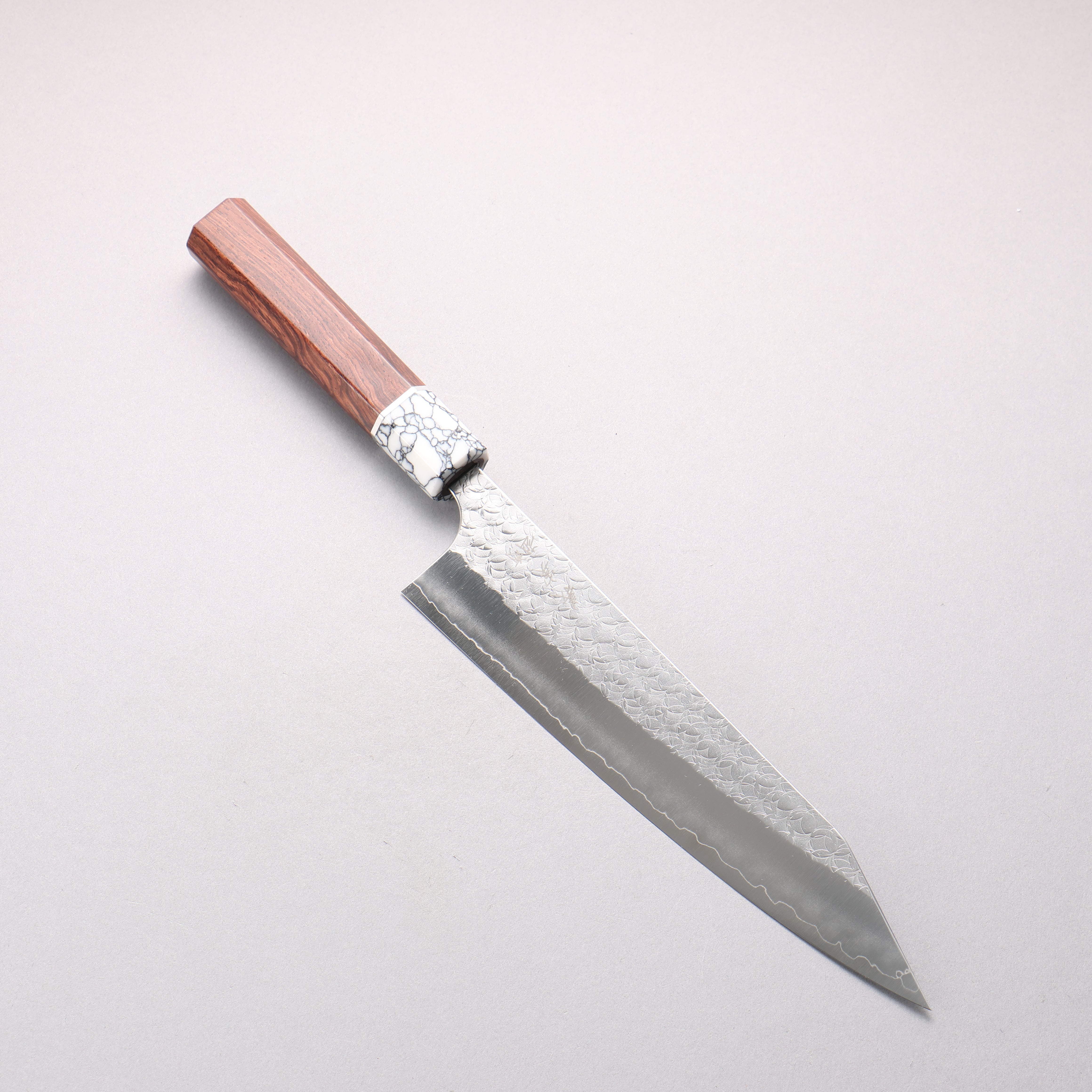Yoshimi Kato Minamo SG2 Hammered Kiritsuke Gyuto 210mm Rosewood & White Turquoise Handle - Seisuke Knife